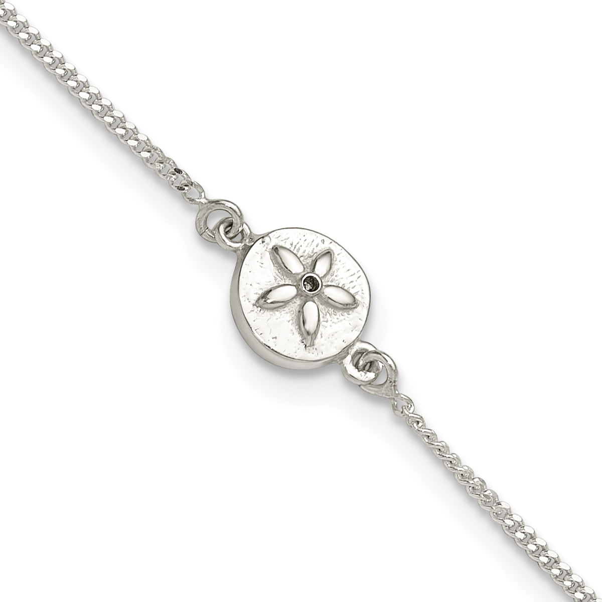 Sterling Silver with CZ Sand Dollar 9in Plus 1 in Ext. Anklet