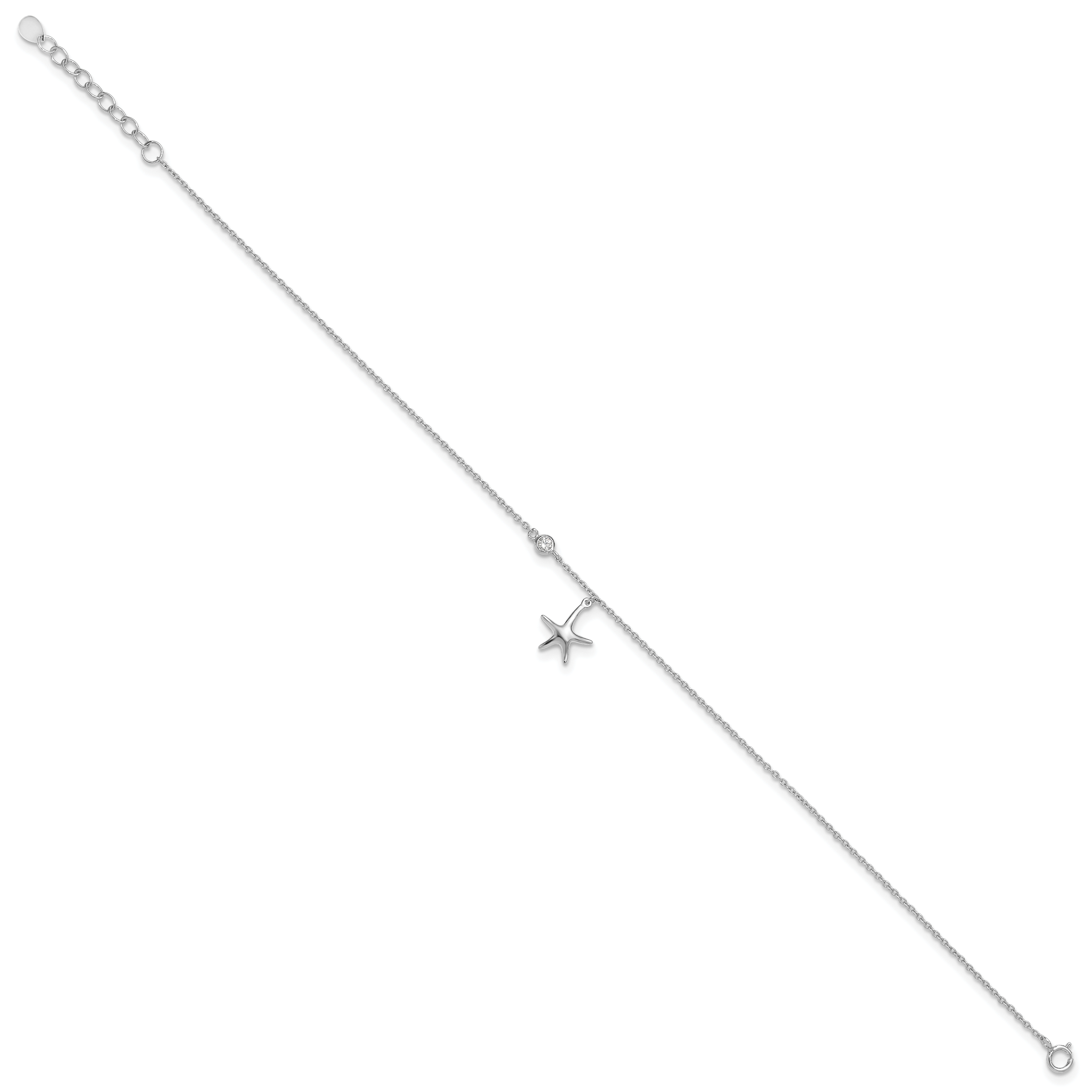 Sterling Silver Rhod-plated Polished CZ Starfish 9in Plus 1 in Ext  Anklet Secondary image