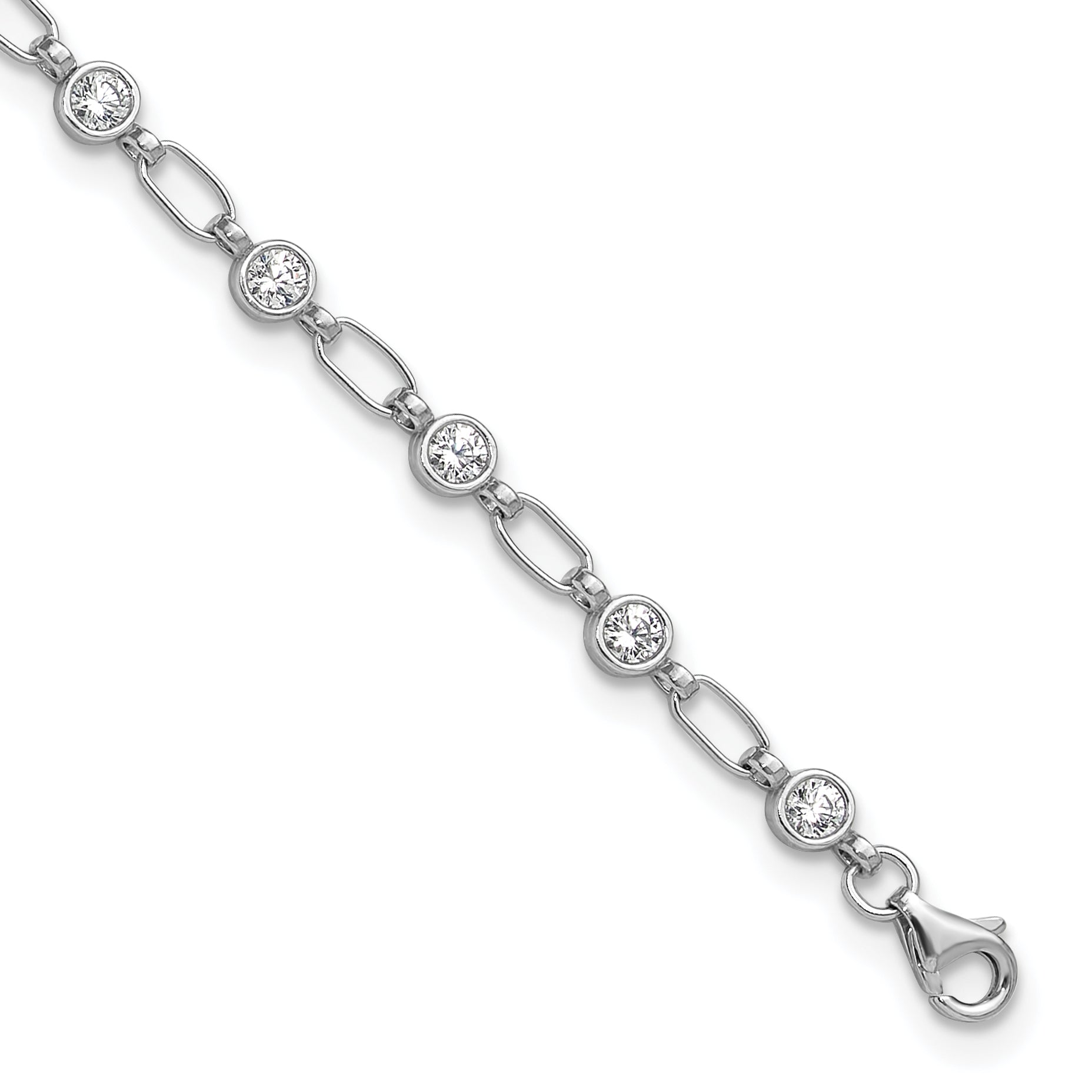 Sterling Silver Rhodium-Rhodium-Plated Polished CZ Anklet