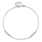 Sterling Silver CZ 3-Diamond Shapes 9in Plus 1 in Ext. Anklet