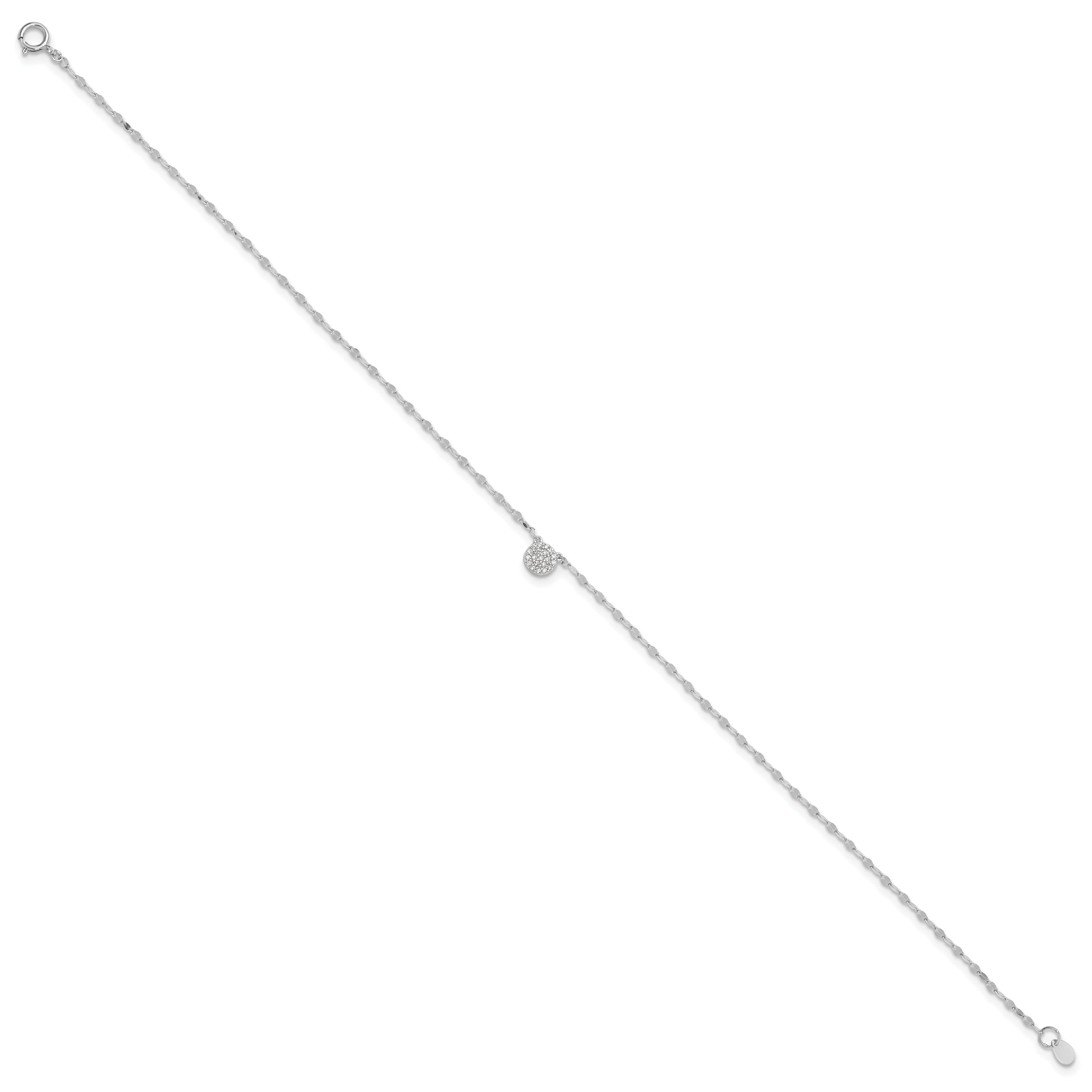 Sterling Silver Rhodium-plated Polished CZ Anklet