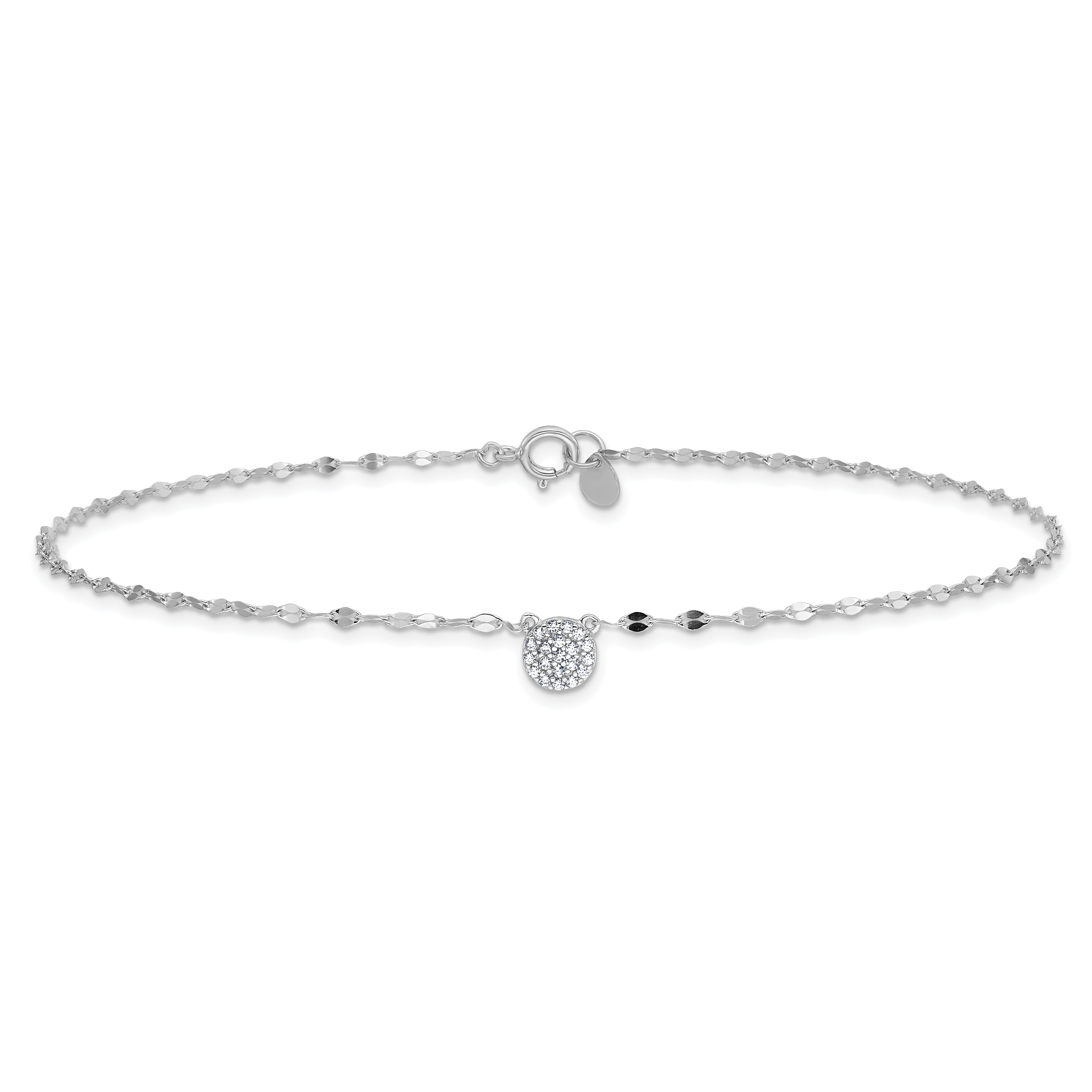 Sterling Silver Rhodium-plated Polished CZ Anklet