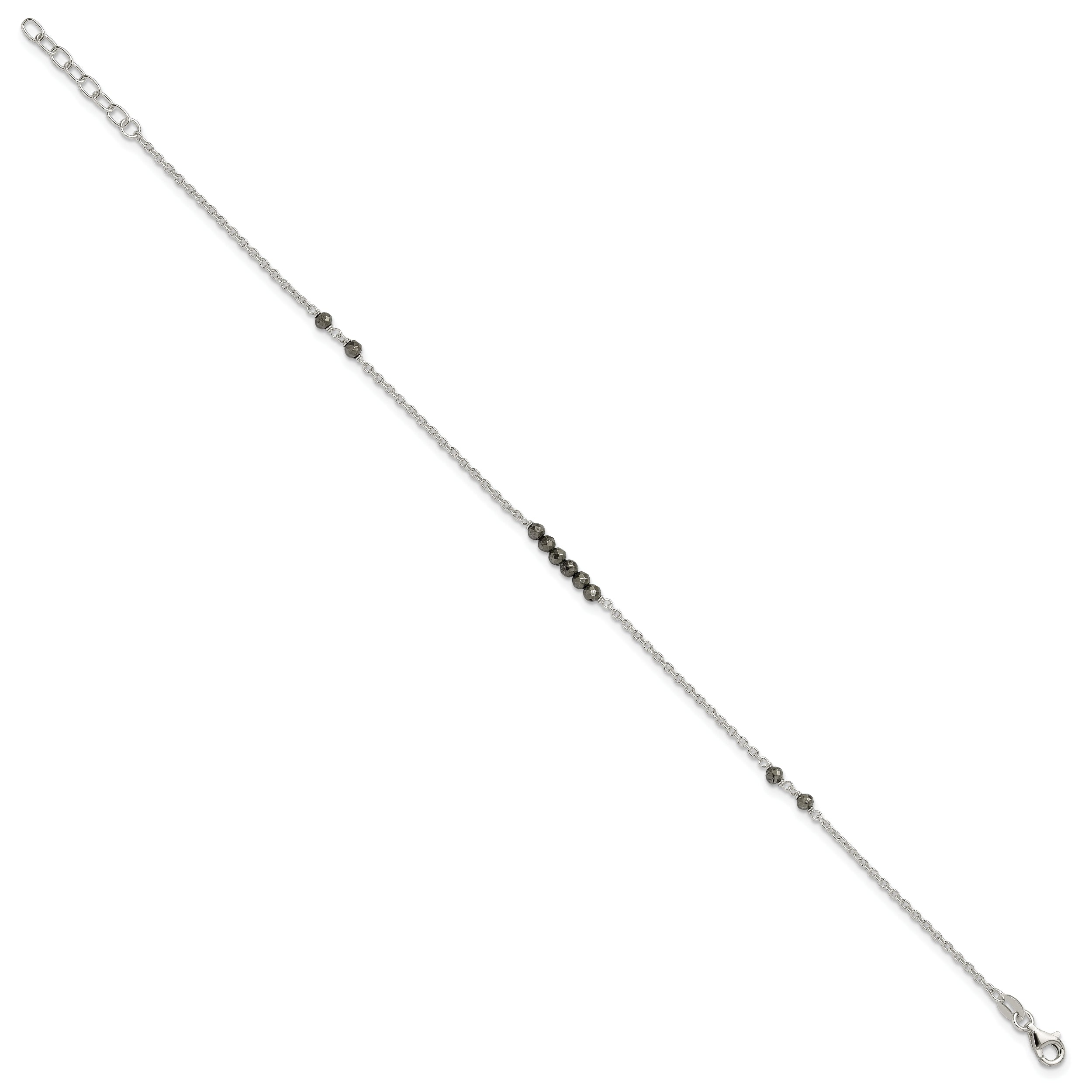 Sterling Silver Black CZ Beads 9in Plus 1 in Ext. Anklet