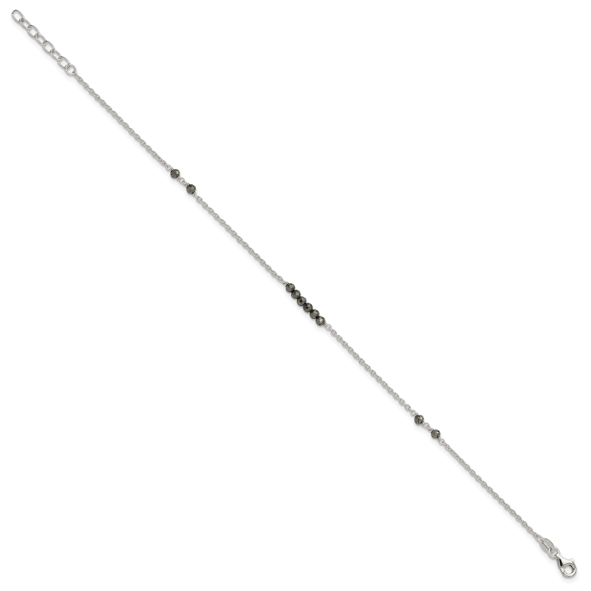 Sterling Silver Black CZ Beads 9in Plus 1 in Ext. Anklet