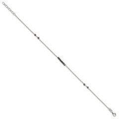 Sterling Silver Black CZ Beads 9in Plus 1 in Ext. Anklet