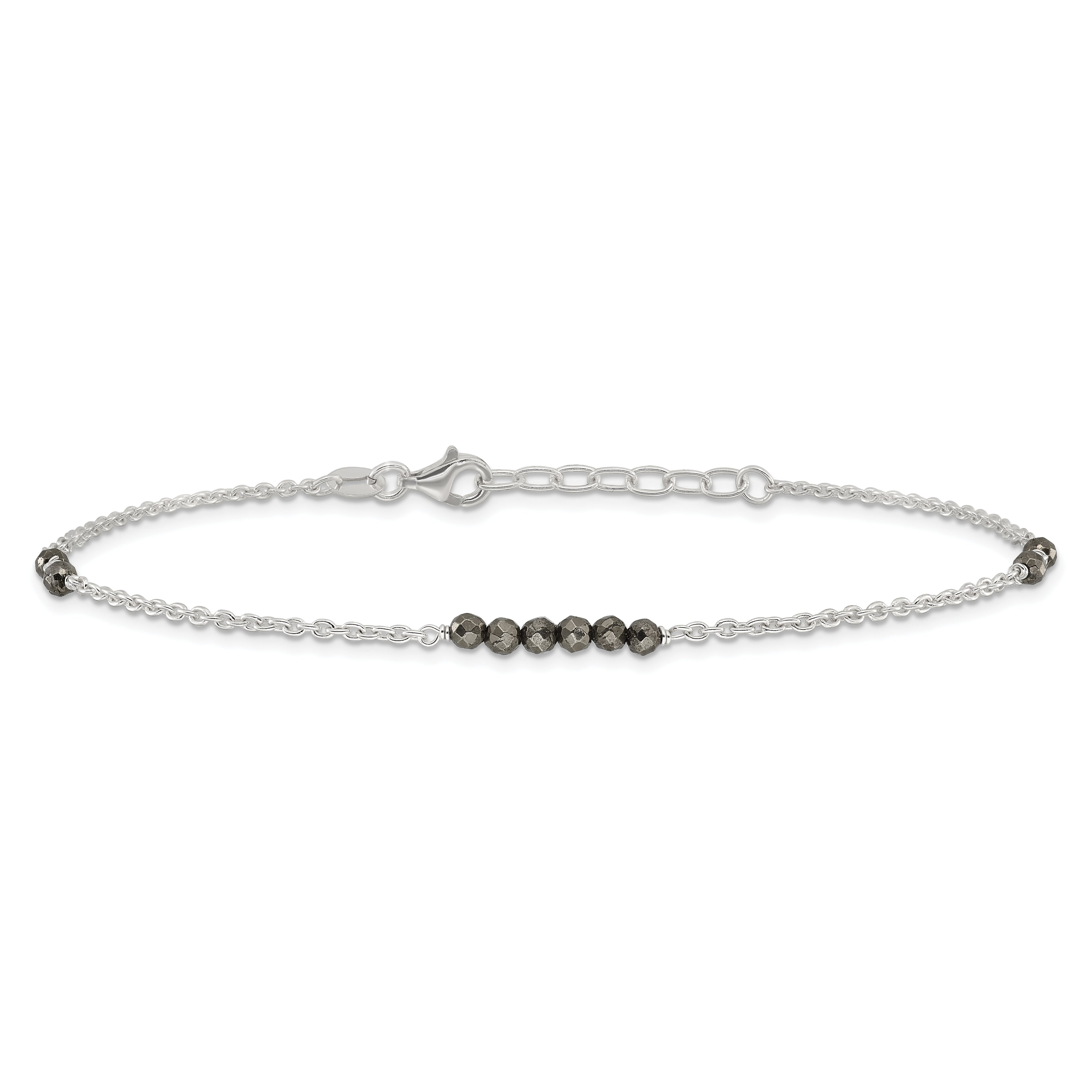Sterling Silver Black CZ Beads 9in Plus 1 in Ext. Anklet
