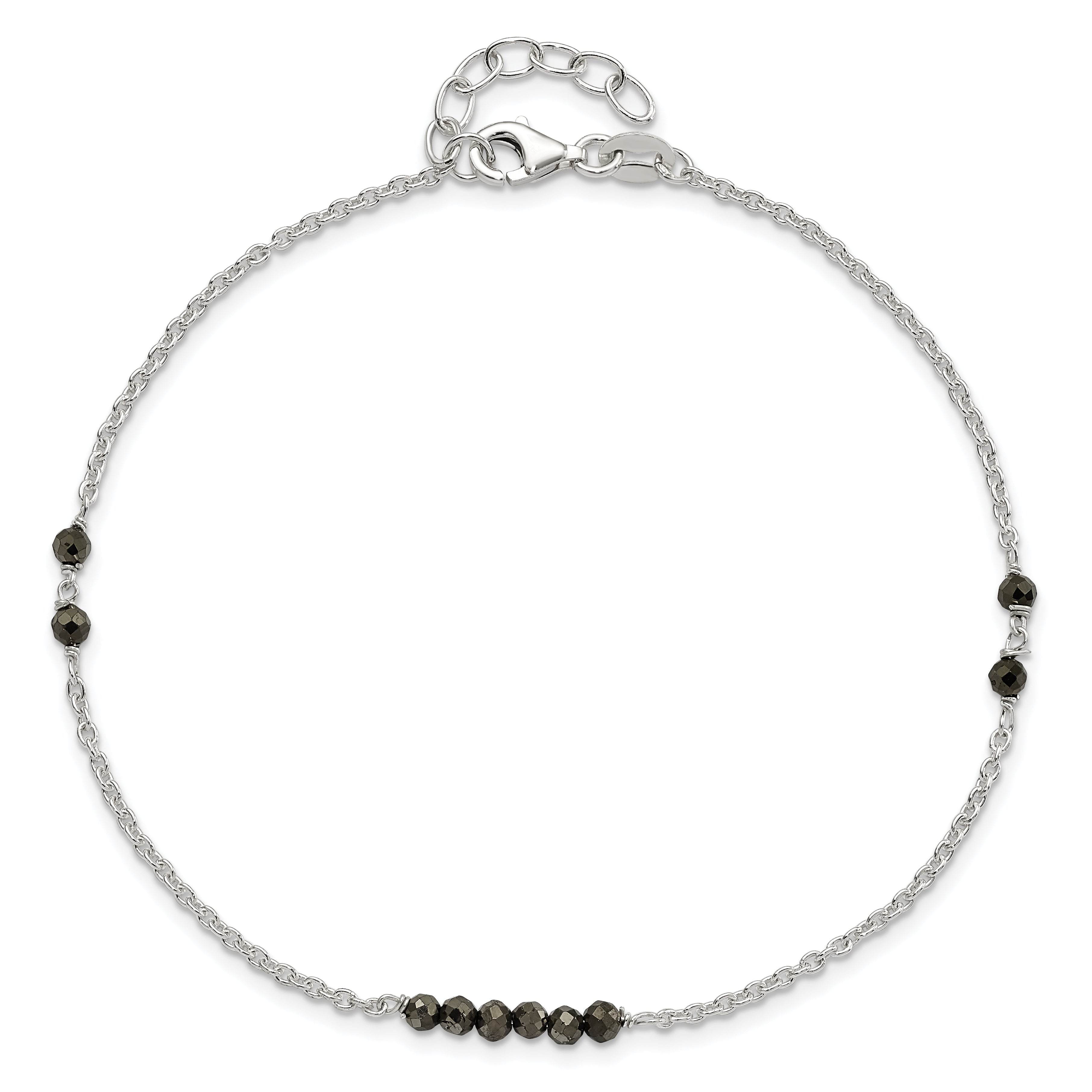 Sterling Silver Black CZ Beads 9in Plus 1 in Ext. Anklet