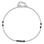 Sterling Silver Black CZ Beads 9in Plus 1 in Ext. Anklet