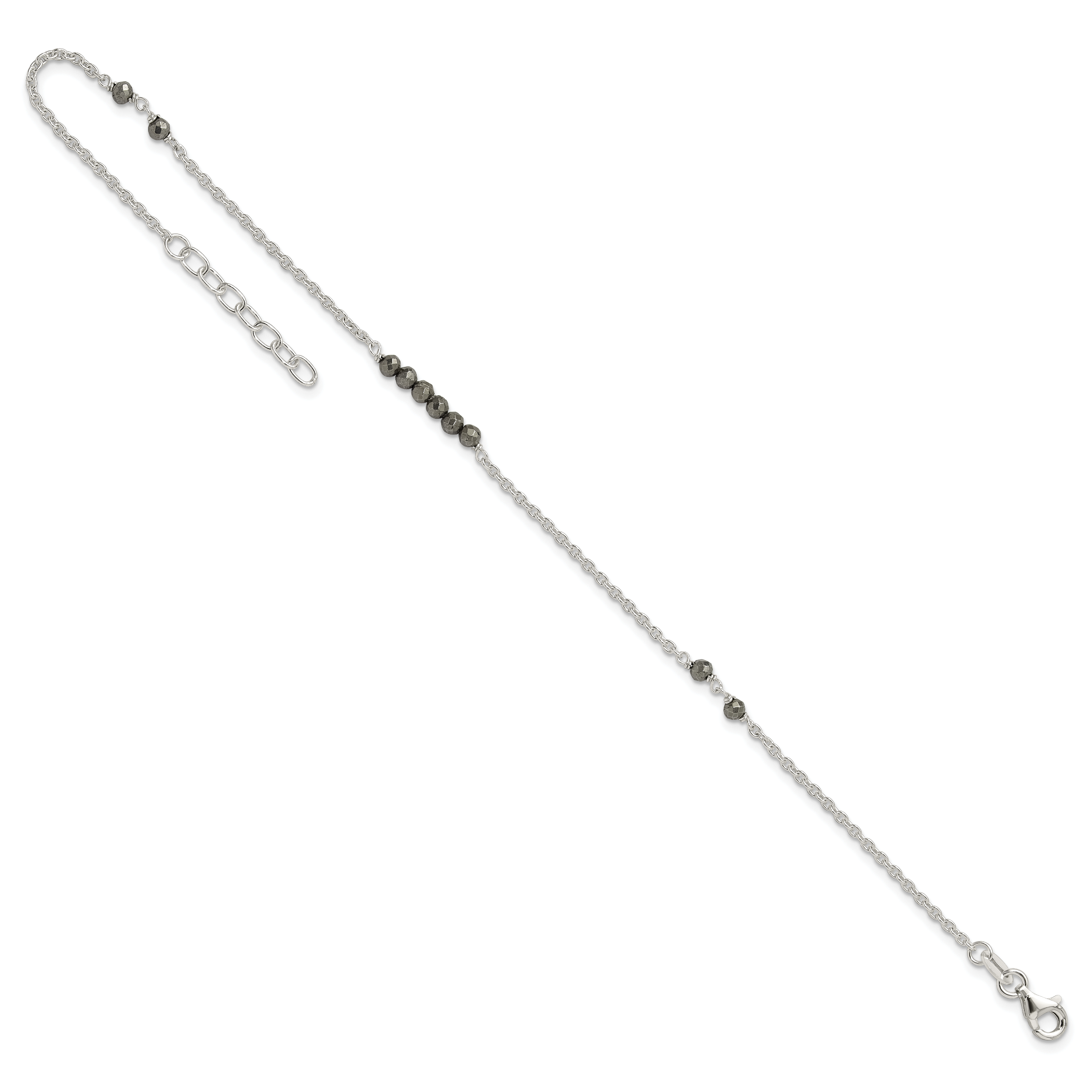 Sterling Silver Black CZ Beads 9in Plus 1 in Ext. Anklet