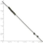 Sterling Silver Black CZ Beads 9in Plus 1 in Ext. Anklet