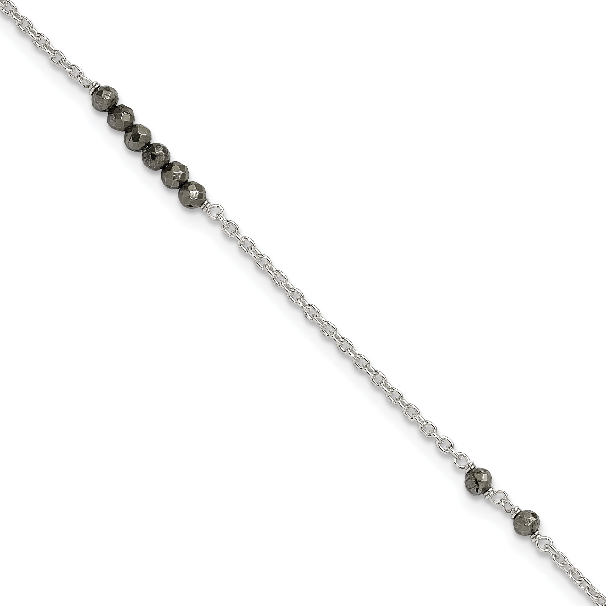 Sterling Silver Black CZ Beads 9in Plus 1 in Ext. Anklet Main image
