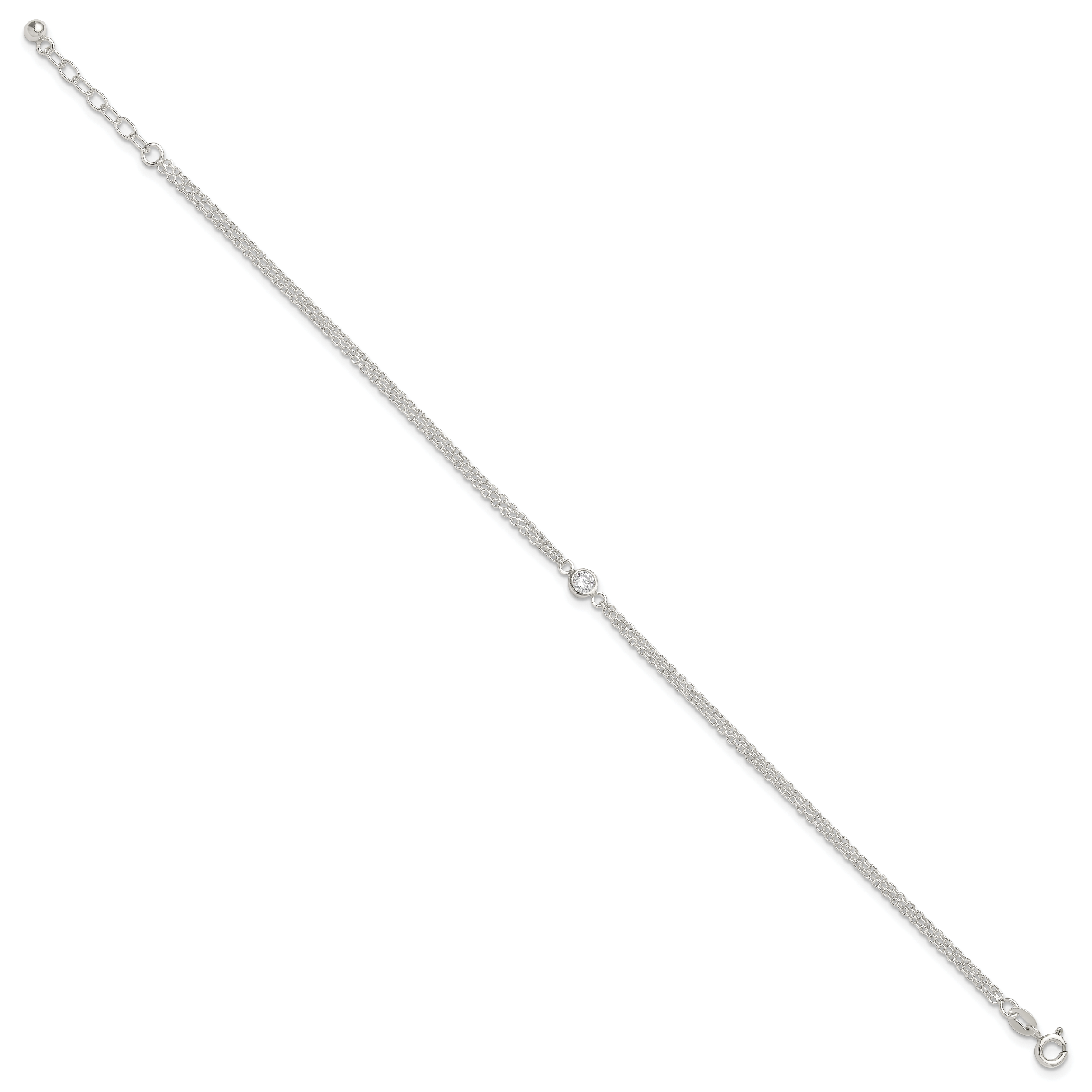 Sterling Silver Bezel CZ 2-Strand 9in Plus 1 in Ext. Anklet Secondary image