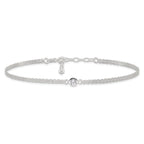 Sterling Silver Bezel CZ 2-Strand 9in Plus 1 in Ext. Anklet