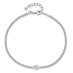 Sterling Silver Bezel CZ 2-Strand 9in Plus 1 in Ext. Anklet