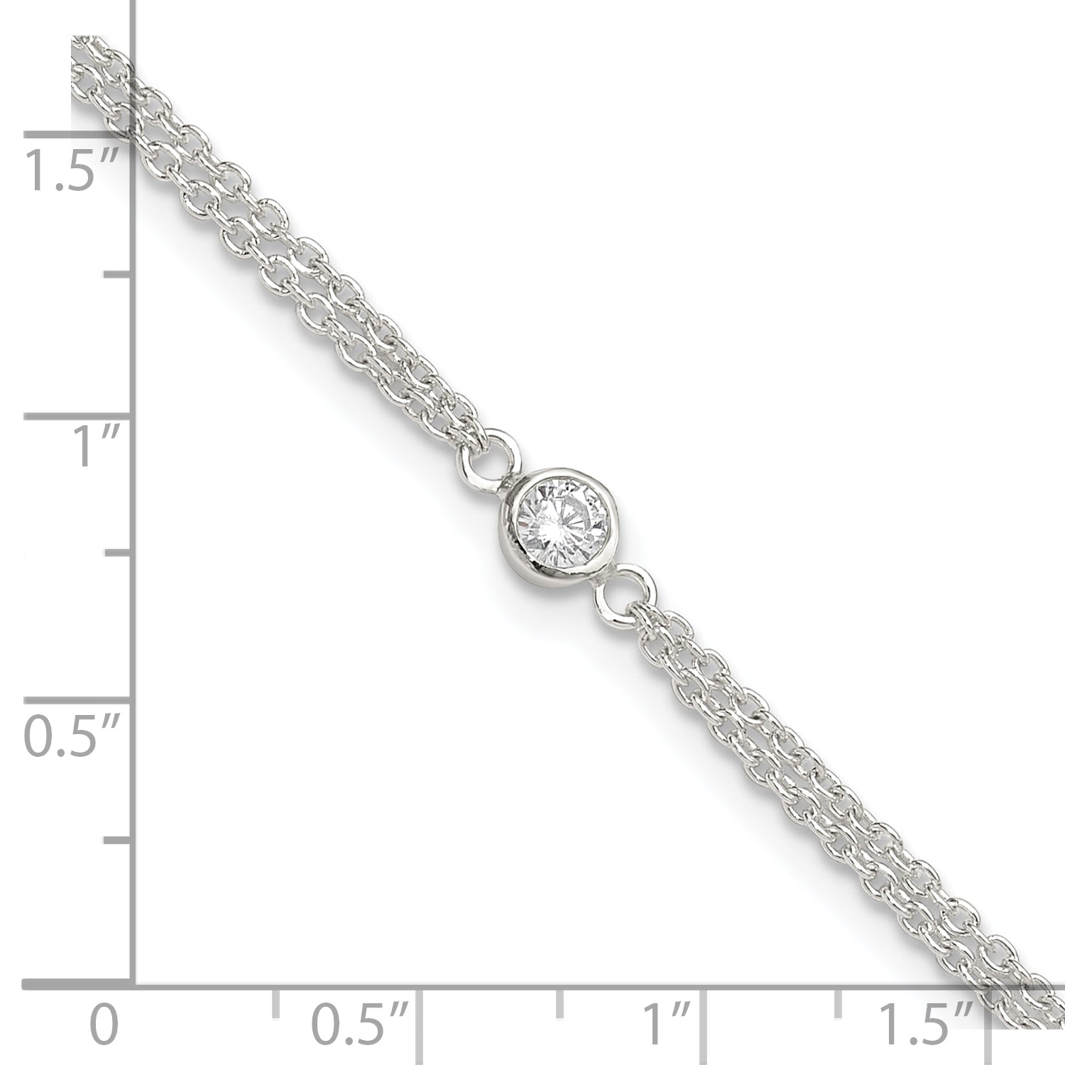 Sterling Silver Bezel CZ 2-Strand 9in Plus 1 in Ext. Anklet
