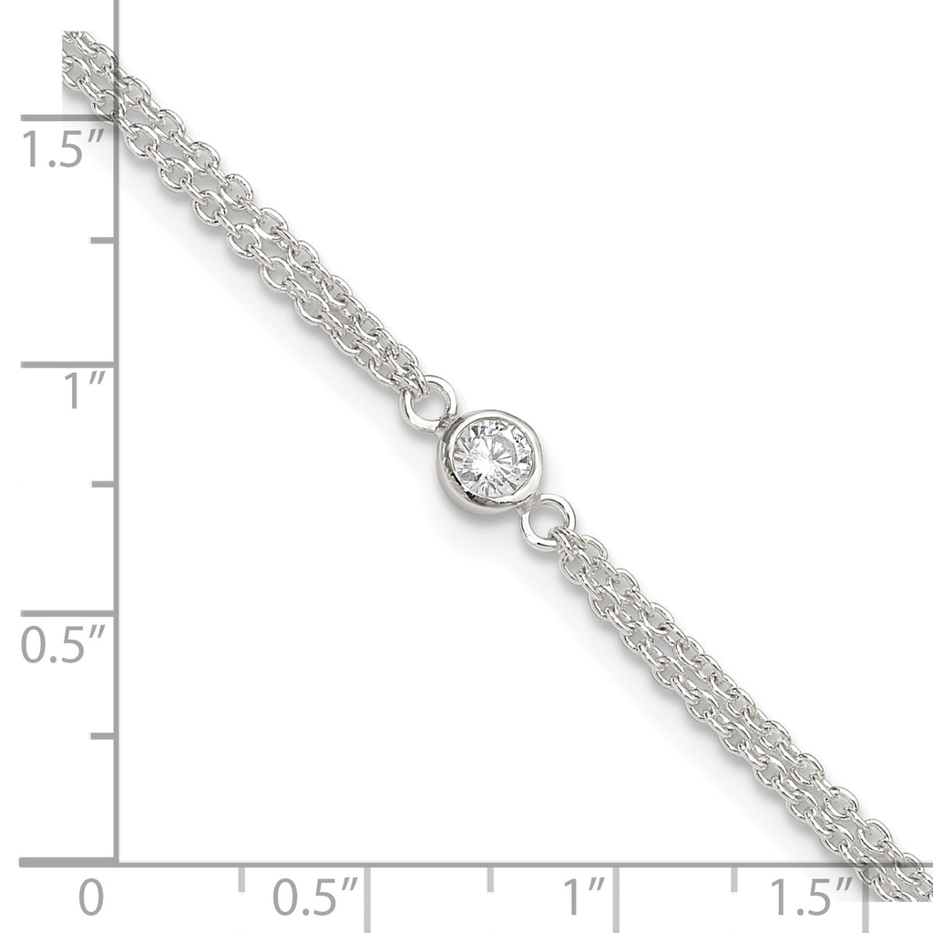 Sterling Silver Bezel CZ 2-Strand 9in Plus 1 in Ext. Anklet