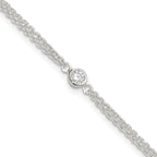 Sterling Silver Bezel CZ 2-Strand 9in Plus 1 in Ext. Anklet
