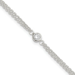 Sterling Silver Bezel CZ 2-Strand 9in Plus 1 in Ext. Anklet