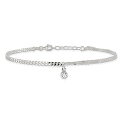 Sterling Silver CZ Fancy Chain 9in Plus 1in Ext. Anklet