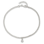 Sterling Silver CZ Fancy Chain 9in Plus 1in Ext. Anklet