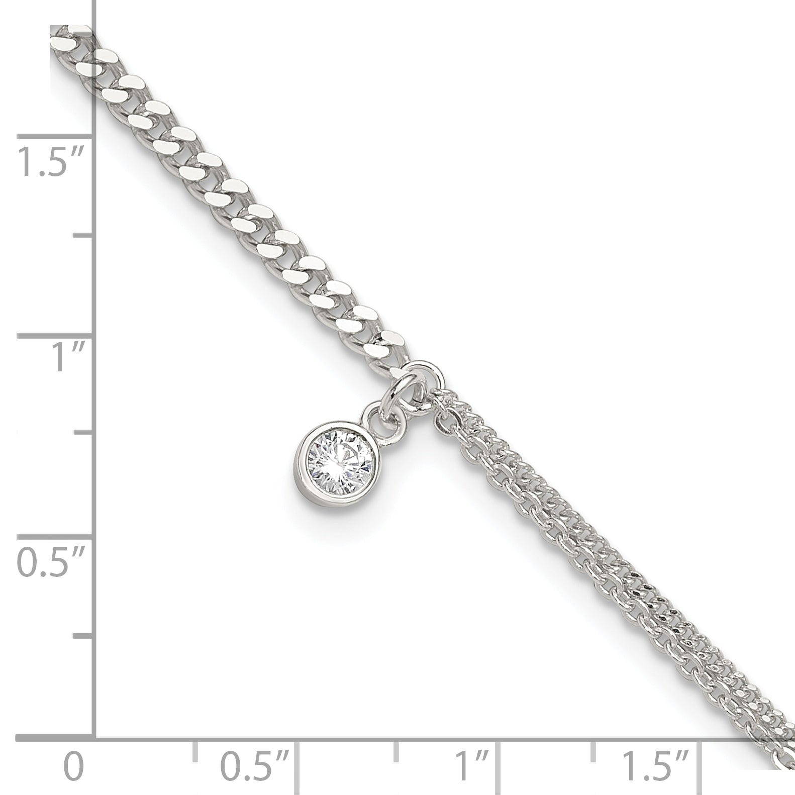 Sterling Silver CZ Fancy Chain 9in Plus 1in Ext. Anklet