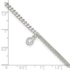 Sterling Silver CZ Fancy Chain 9in Plus 1in Ext. Anklet