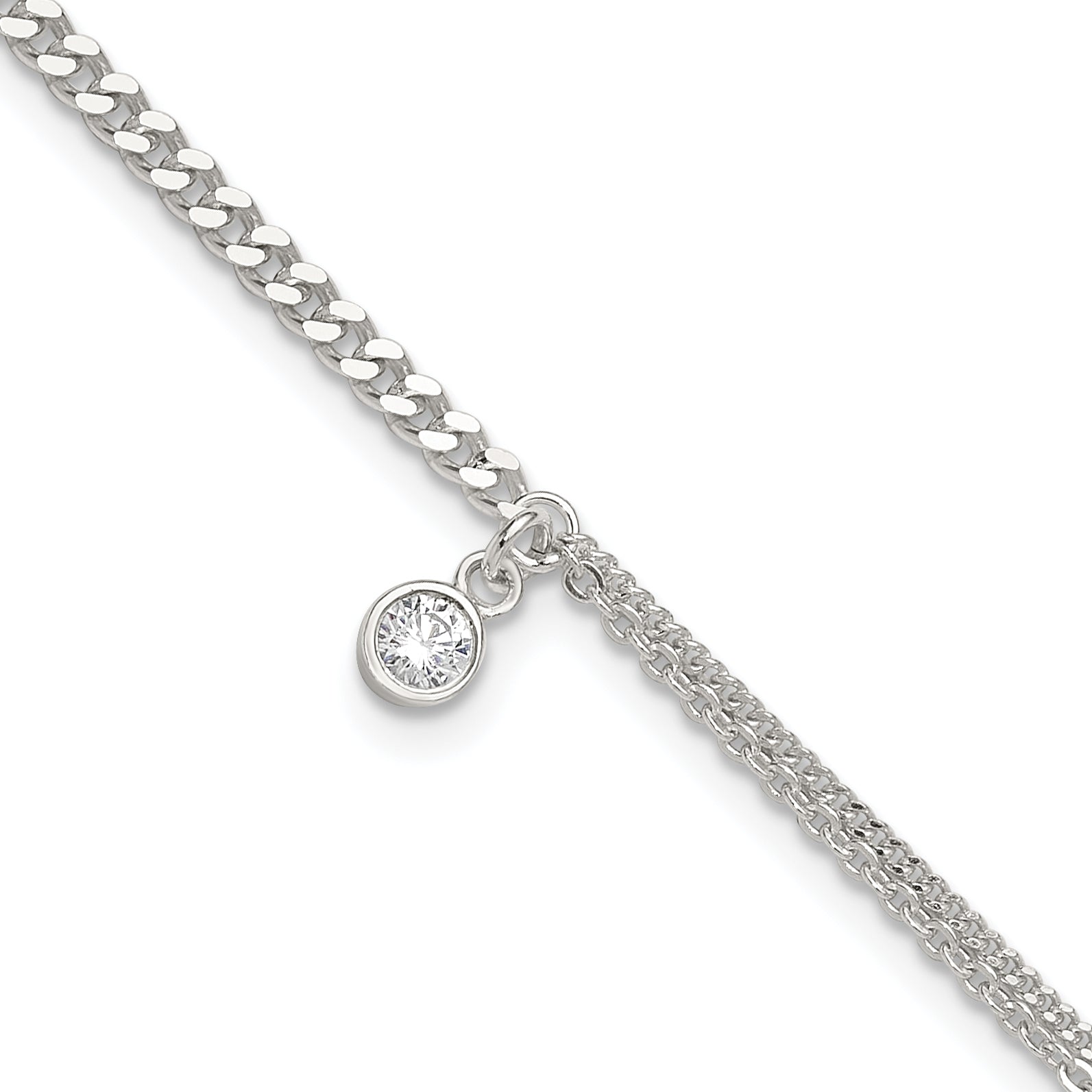 Sterling Silver CZ Fancy Chain 9in Plus 1in Ext. Anklet Main image