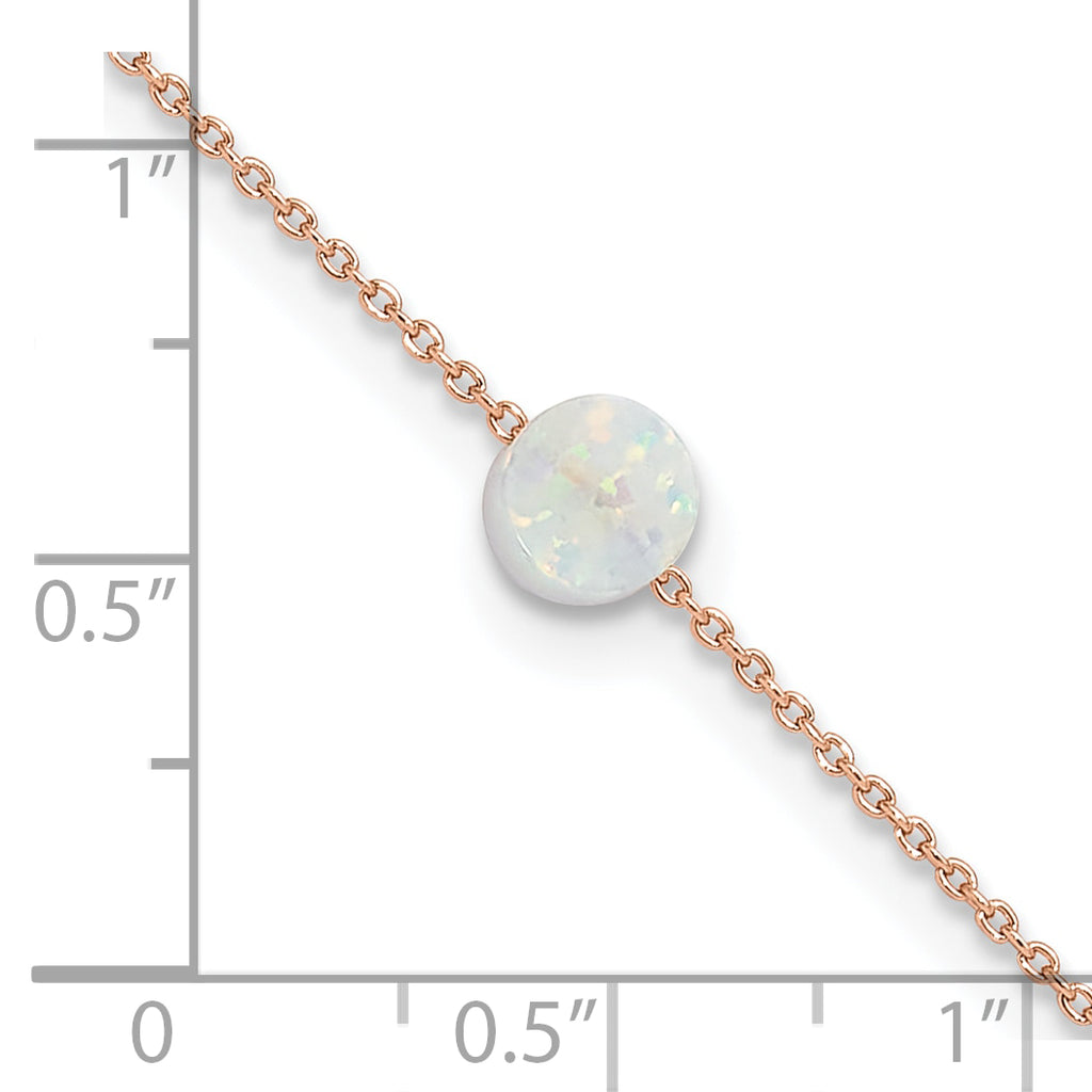 Sterling Silver Rose-tone White Created Opal 9in Plus 2 in ext. Anklet