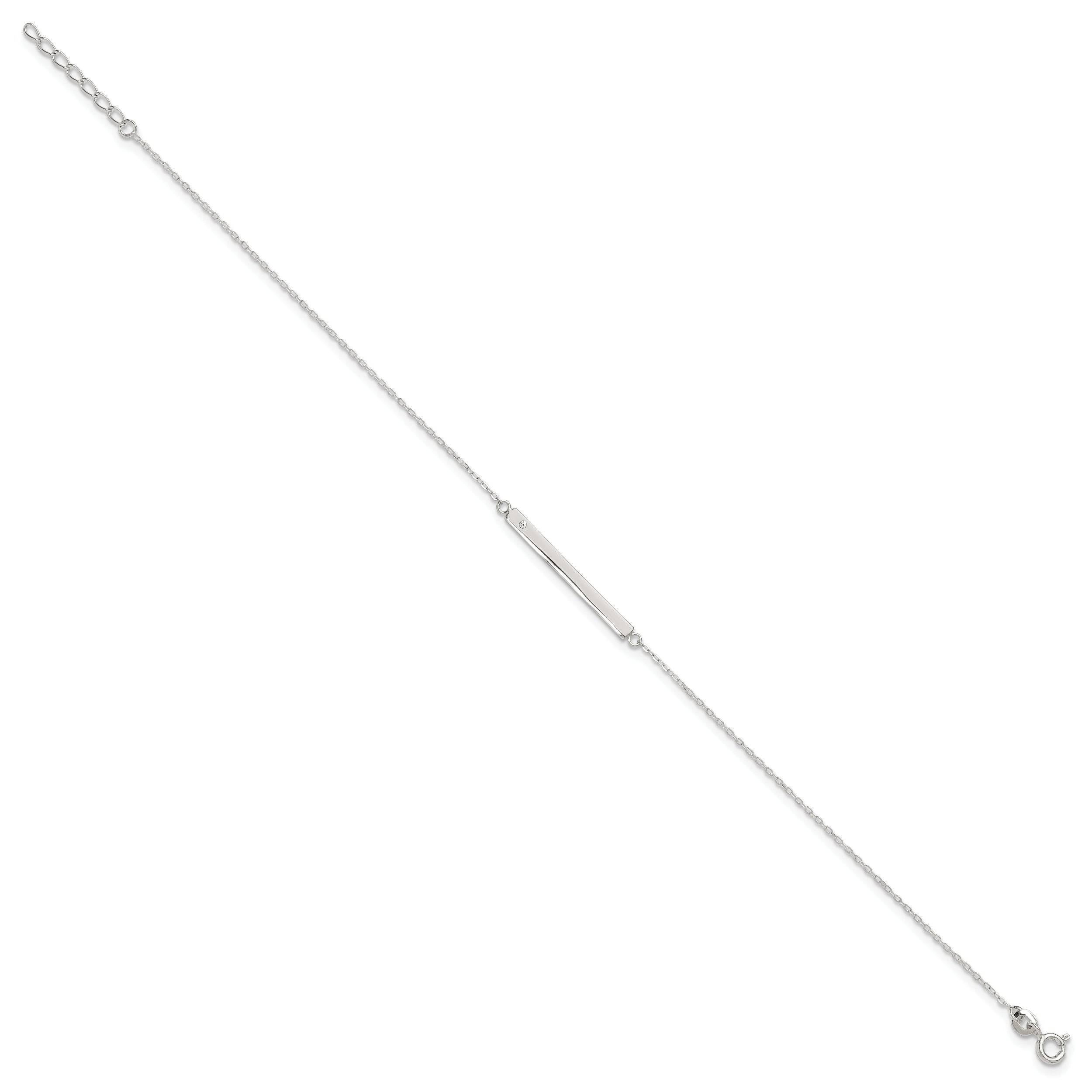 Sterling Silver Crystal Bar 9 inch Plus 1 inch Extender - Total 10 inch Anklet