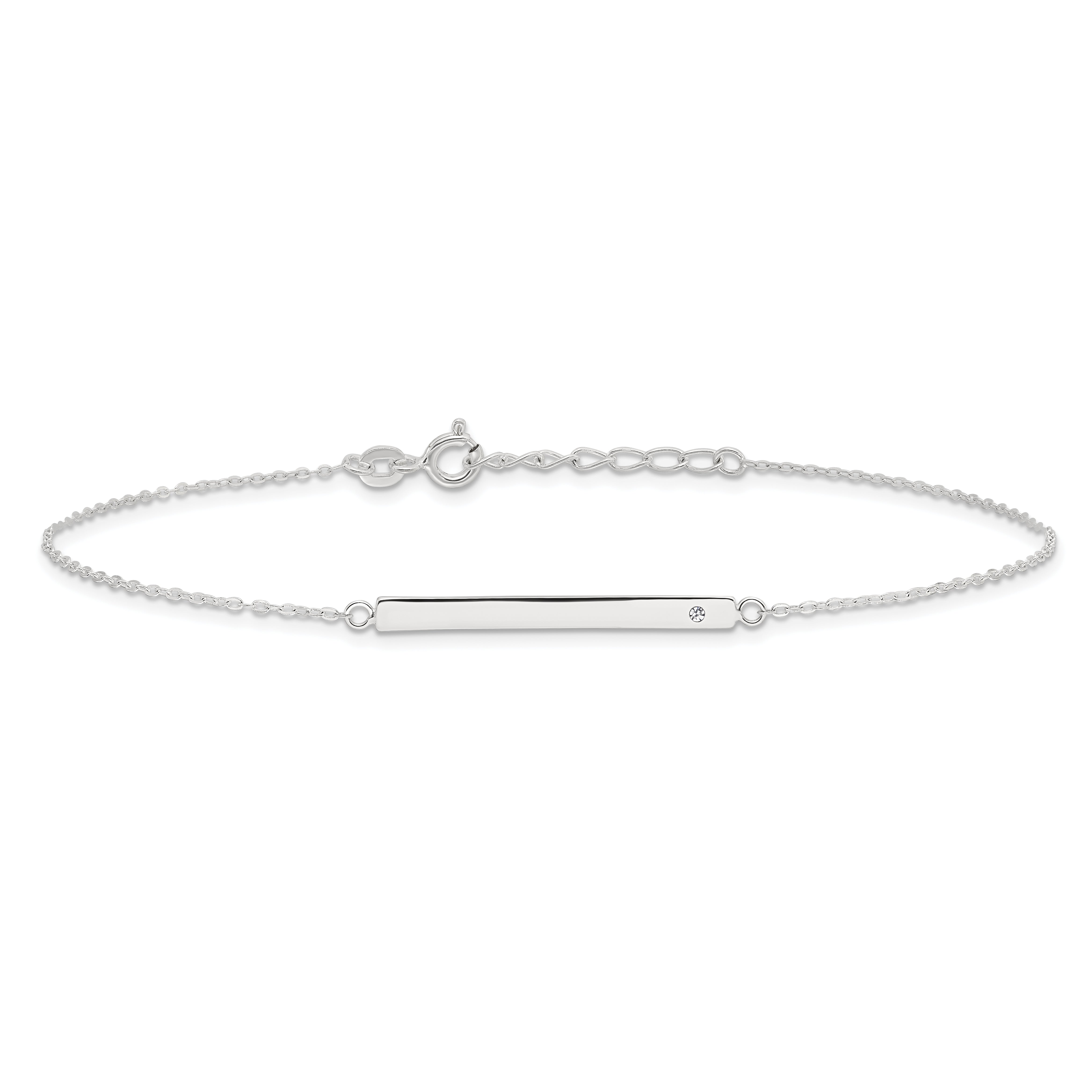 Sterling Silver Crystal Bar 9 inch Plus 1 inch Extender - Total 10 inch Anklet
