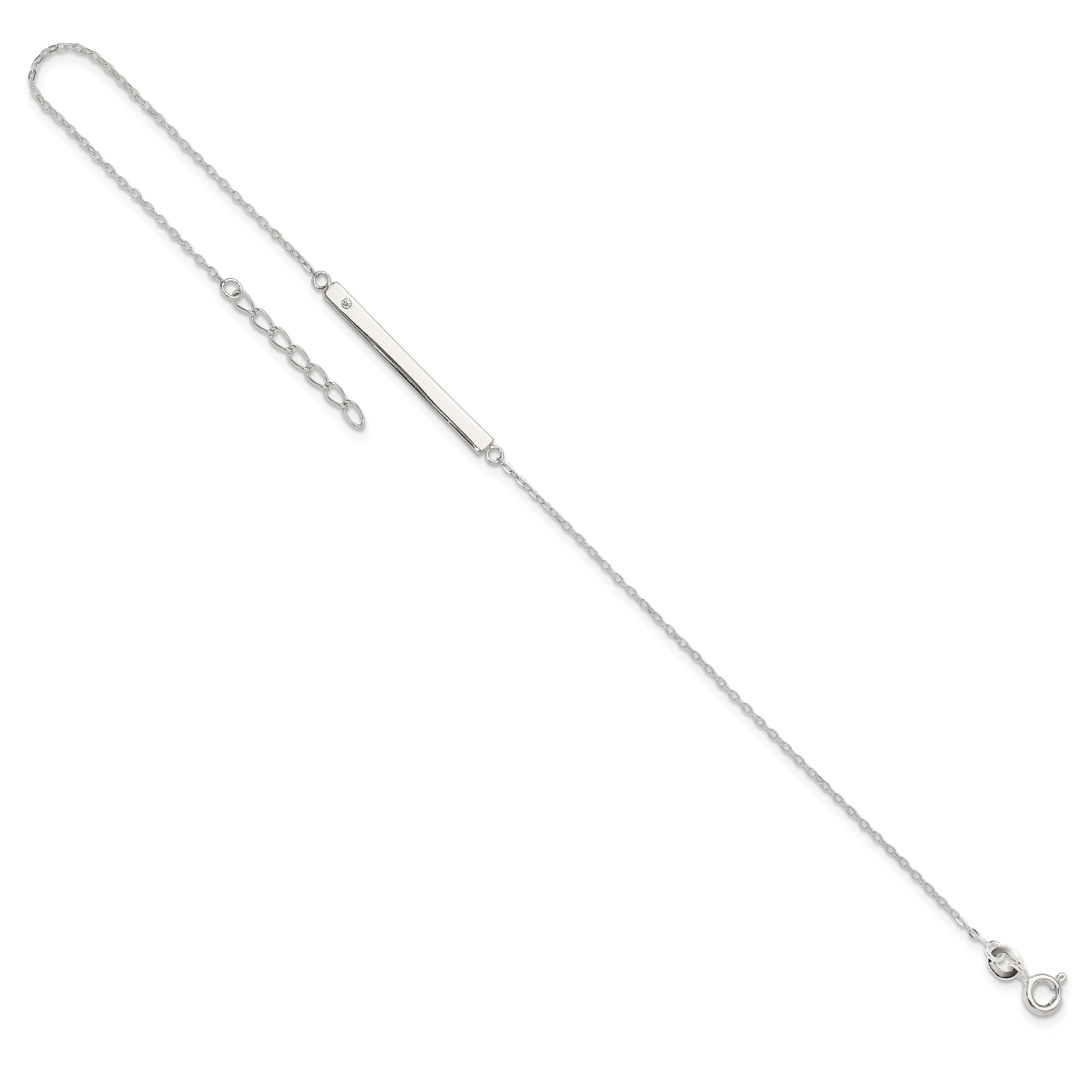 Sterling Silver Crystal Bar 9 inch Plus 1 inch Extender - Total 10 inch Anklet