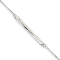 Sterling Silver Polished Crystal Bar 10in Plus 1in ext Anklet