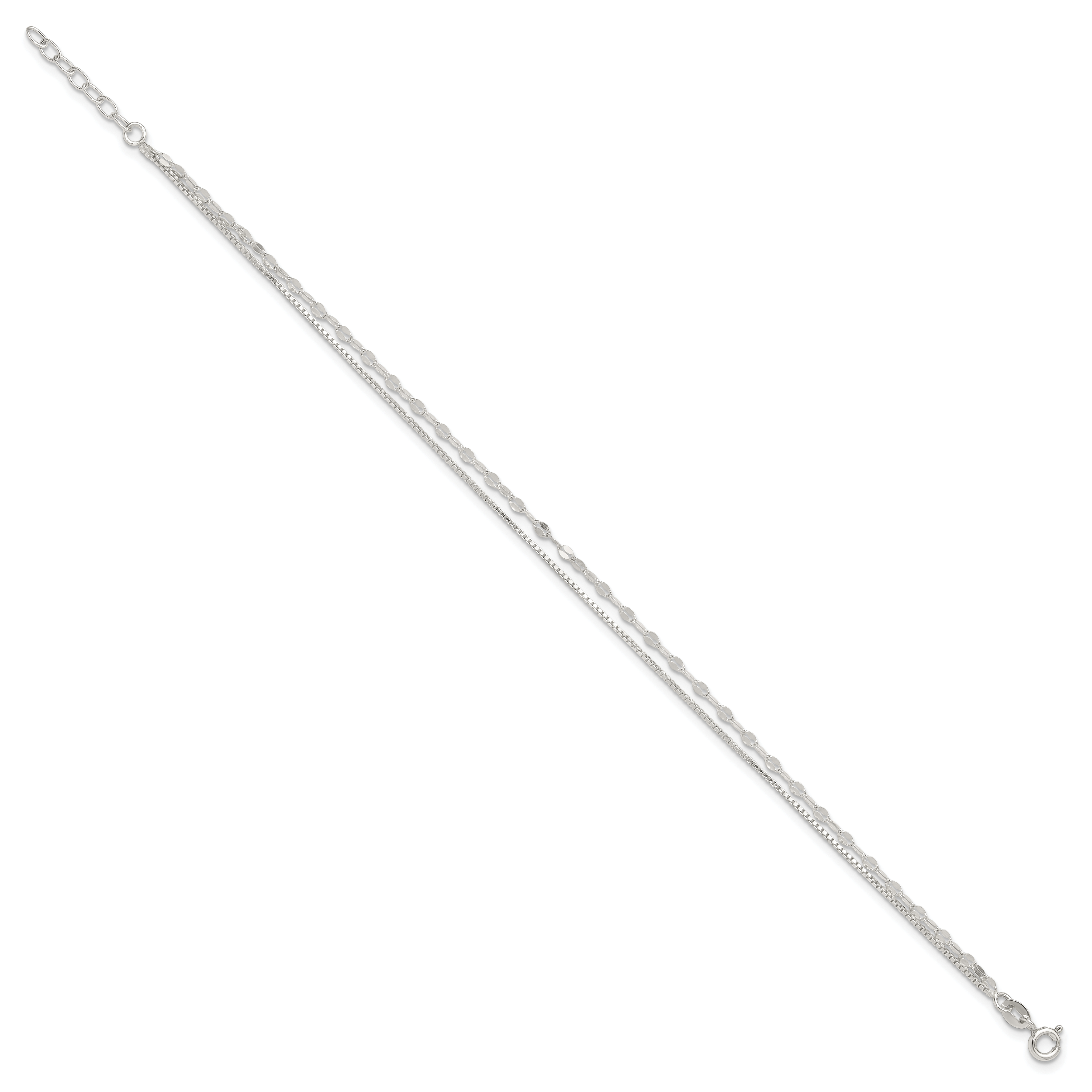 Sterling Silver 2-Strand 9in Plus 1 in Ext. Fancy Chain Anklet Secondary image