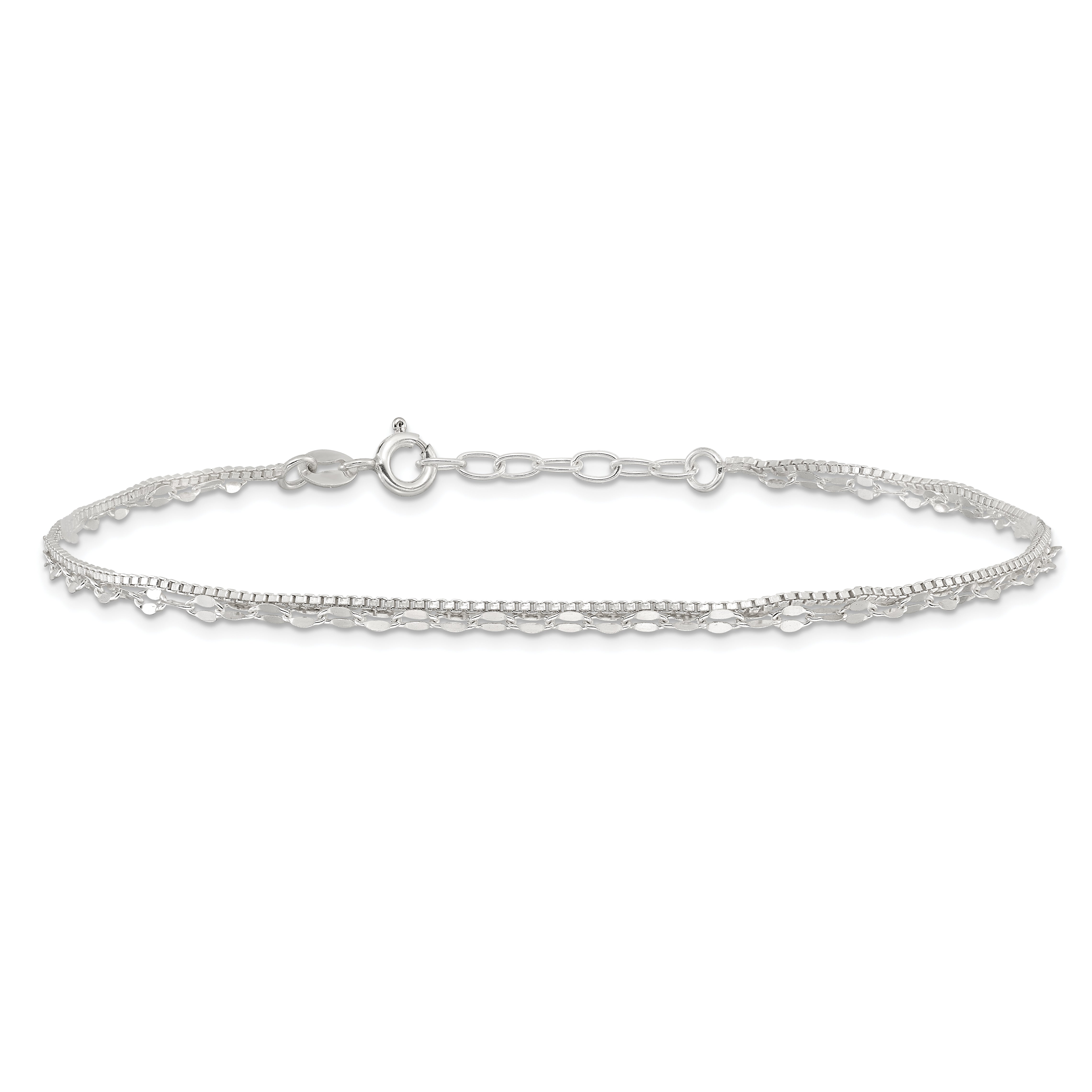 Sterling Silver 2-Strand 9in Plus 1 in Ext. Fancy Chain Anklet