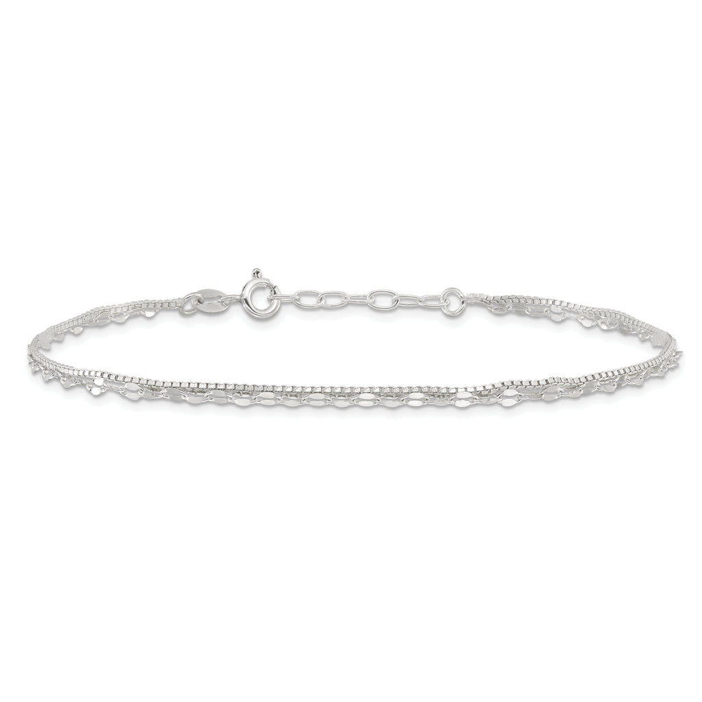 Sterling Silver 2-Strand 9in Plus 1 in Ext. Fancy Chain Anklet
