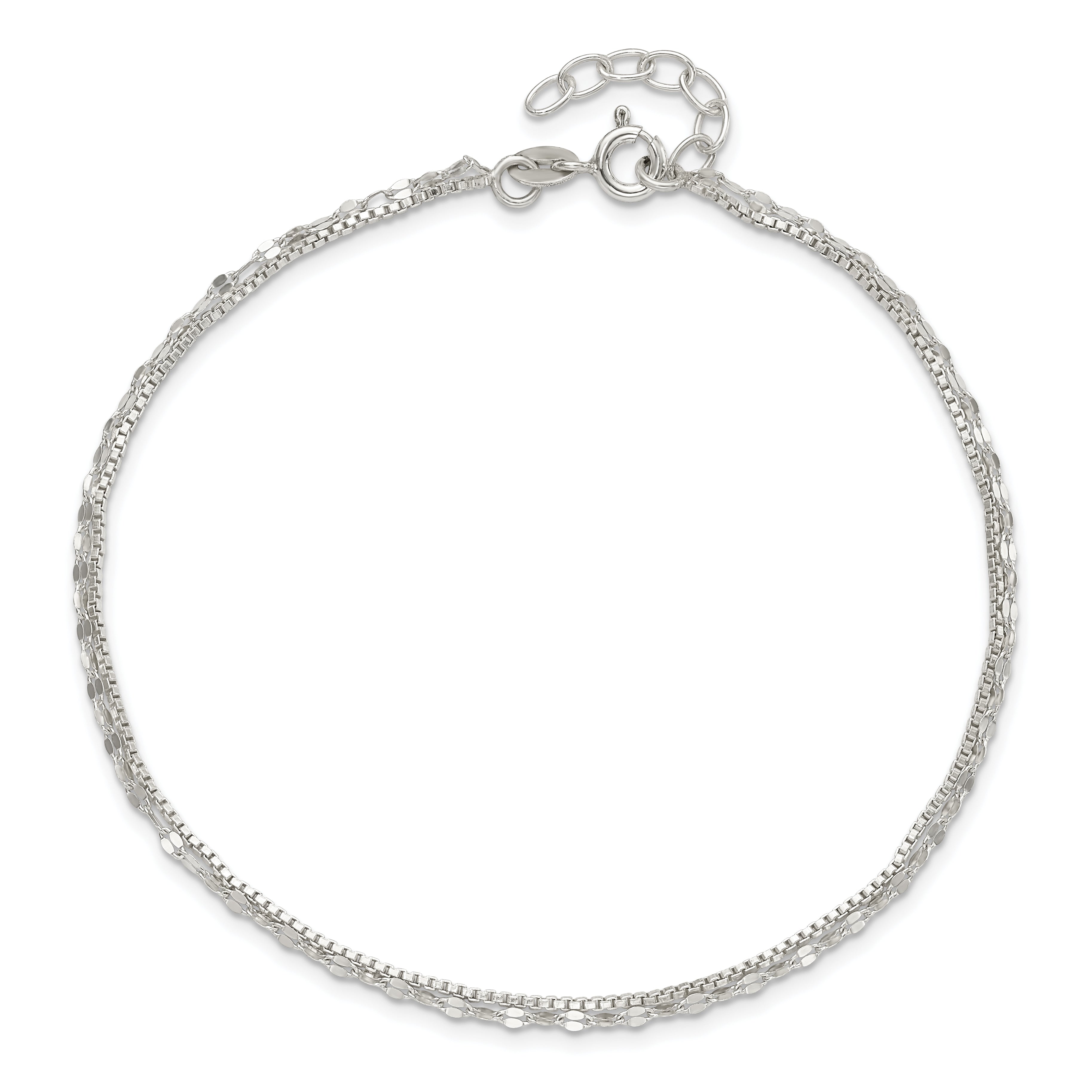 Sterling Silver 2-Strand 9in Plus 1 in Ext. Fancy Chain Anklet
