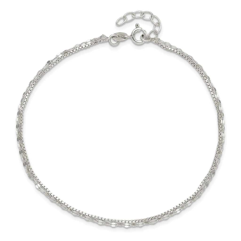 Sterling Silver 2-Strand 9in Plus 1 in Ext. Fancy Chain Anklet
