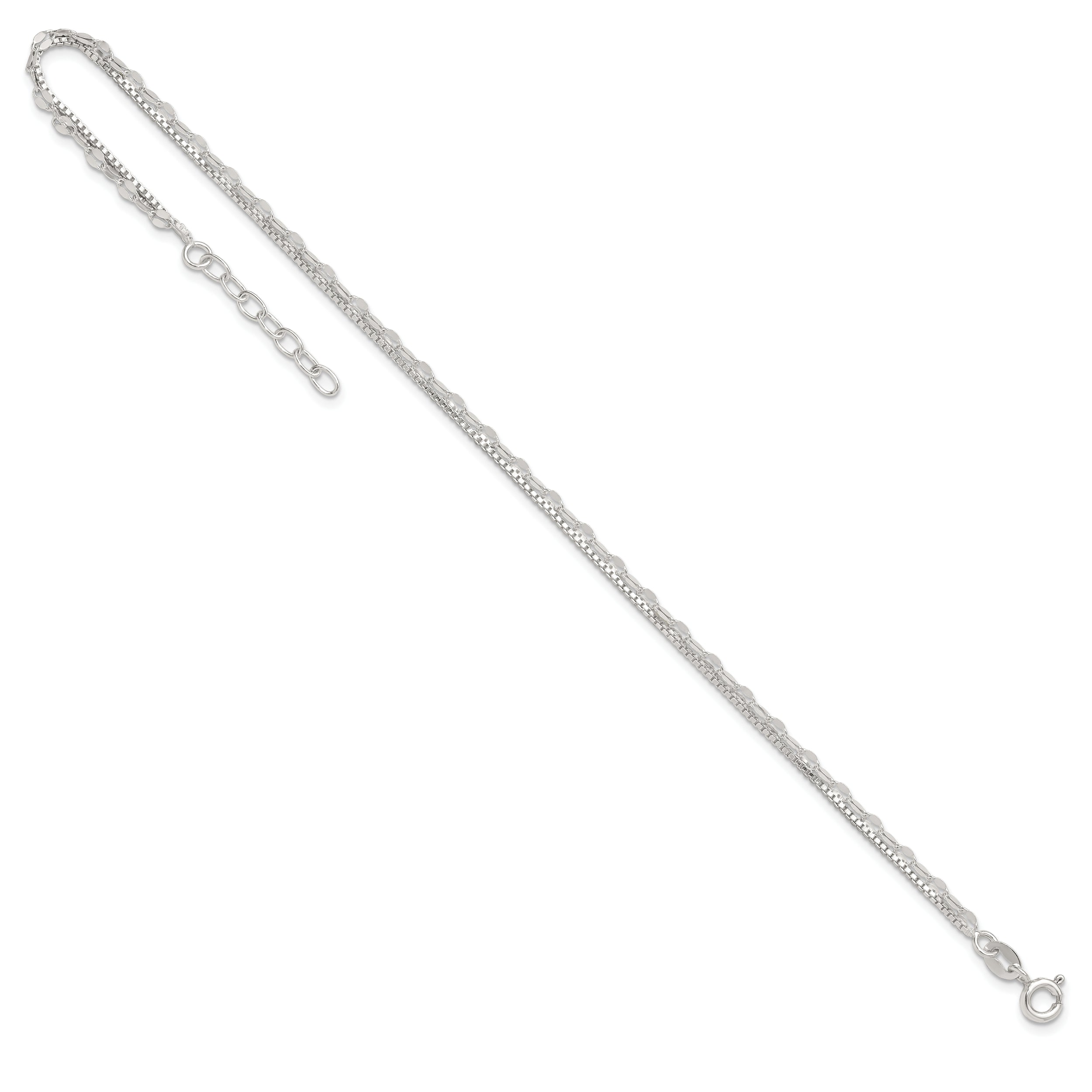 Sterling Silver 2-Strand 9in Plus 1 in Ext. Fancy Chain Anklet