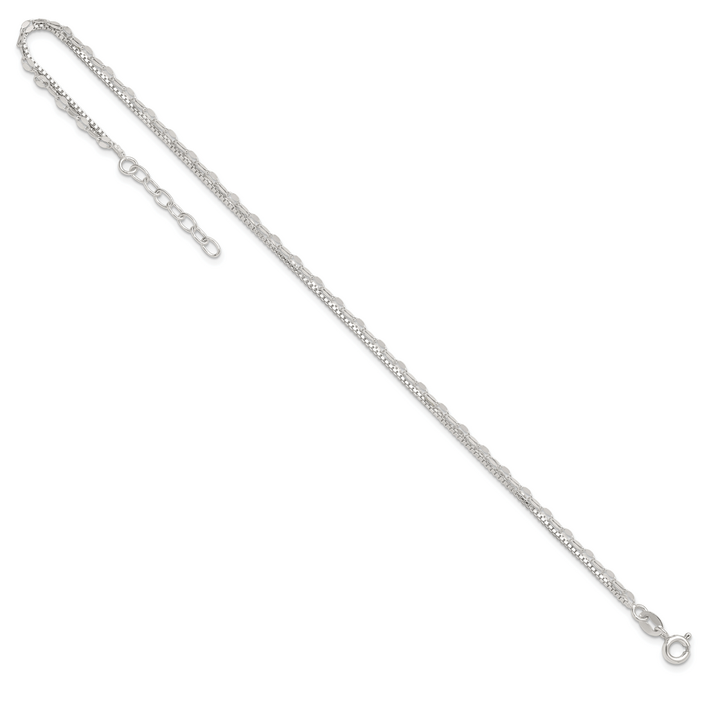 Sterling Silver 2-Strand 9in Plus 1 in Ext. Fancy Chain Anklet