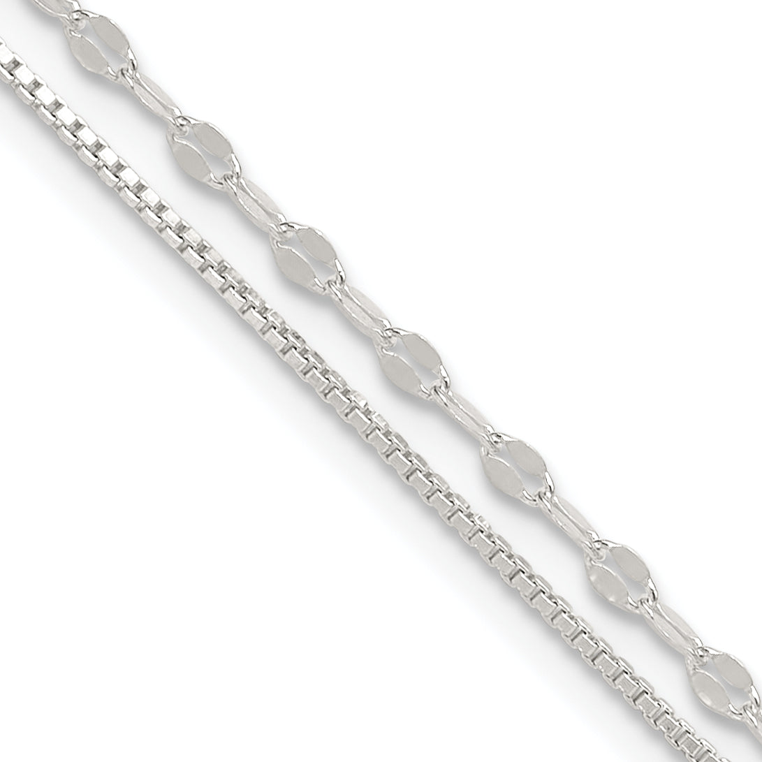 Sterling Silver 2-Strand 9in Plus 1 in Ext. Fancy Chain Anklet Main image