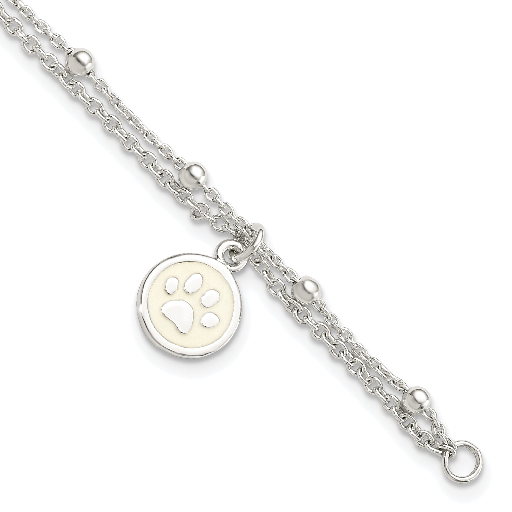 Sterling Silver 2-Strand Heart and Enameled Paw Print Bracelet Main image