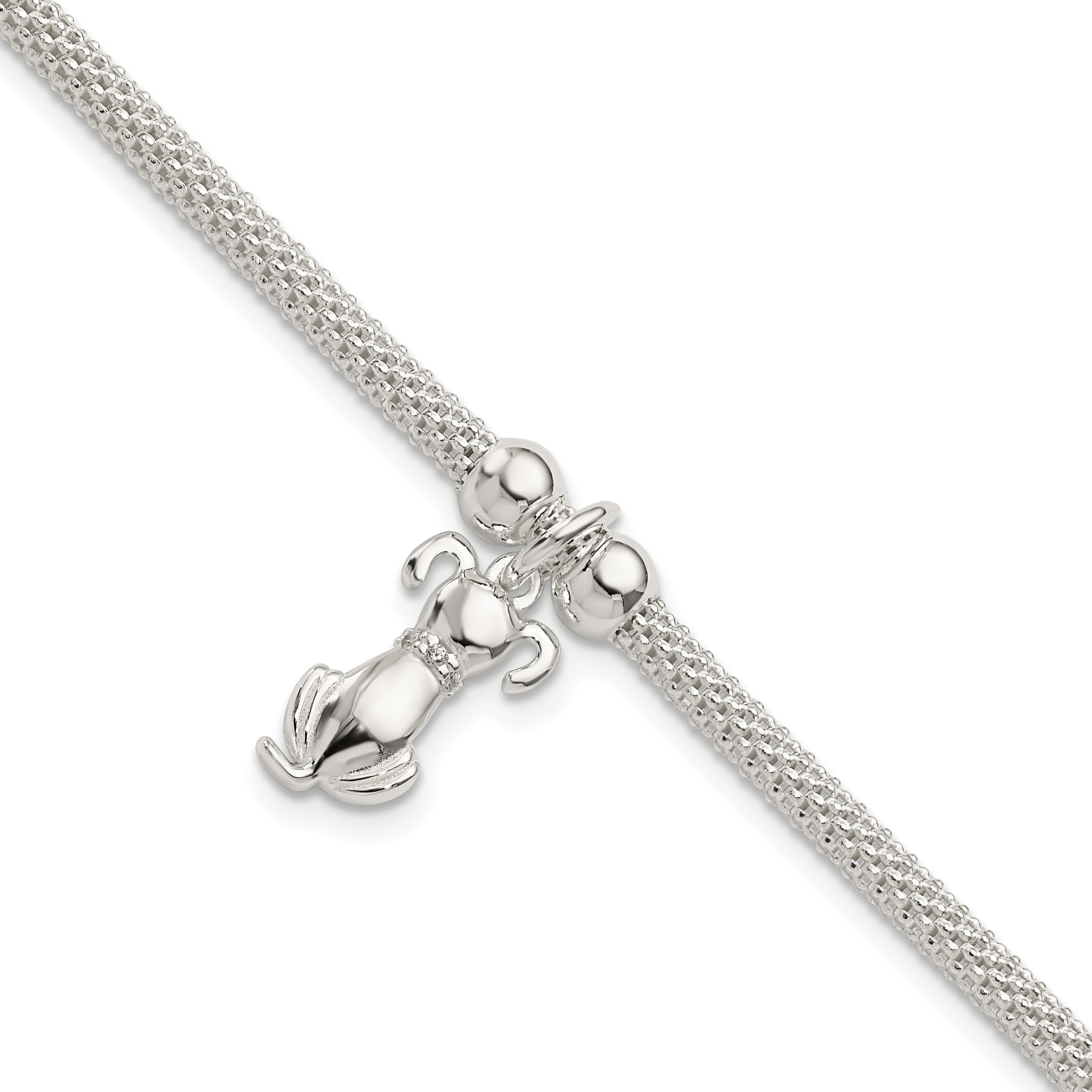 Sterling Silver Polished CZ Dog Charm Bracelet Main image