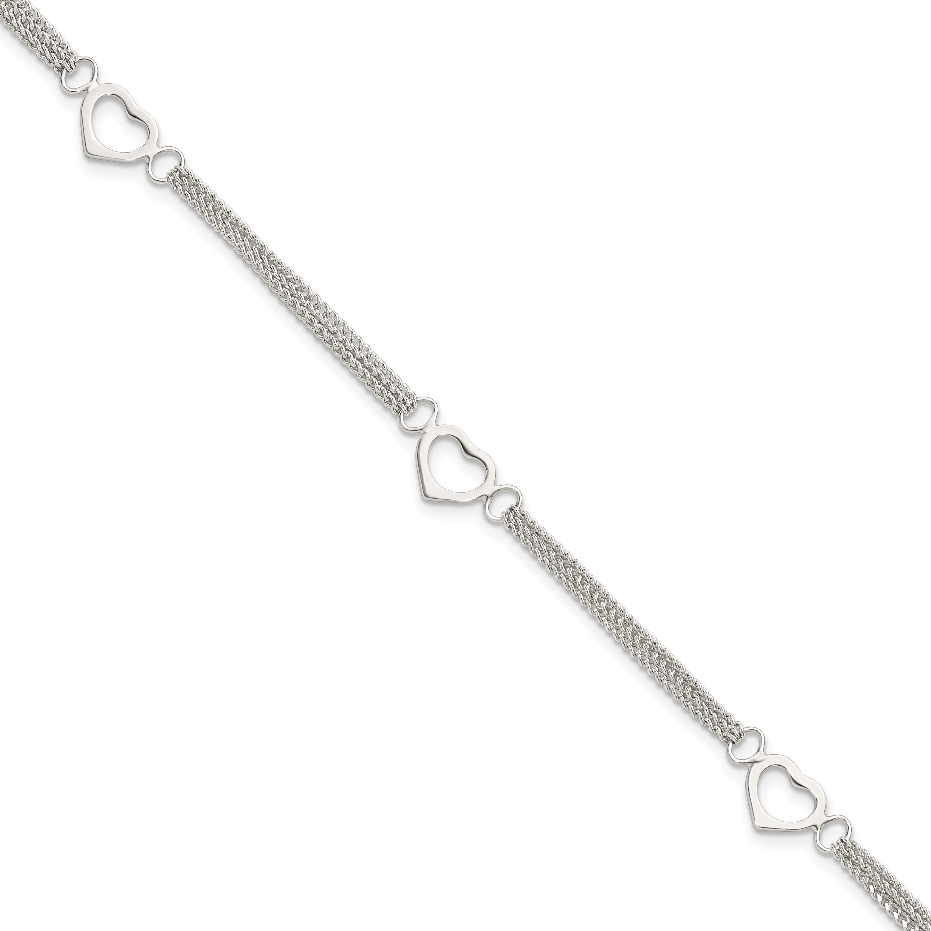 Sterling Silver Polished Multi-strand Heart 7in Bracelet Main image