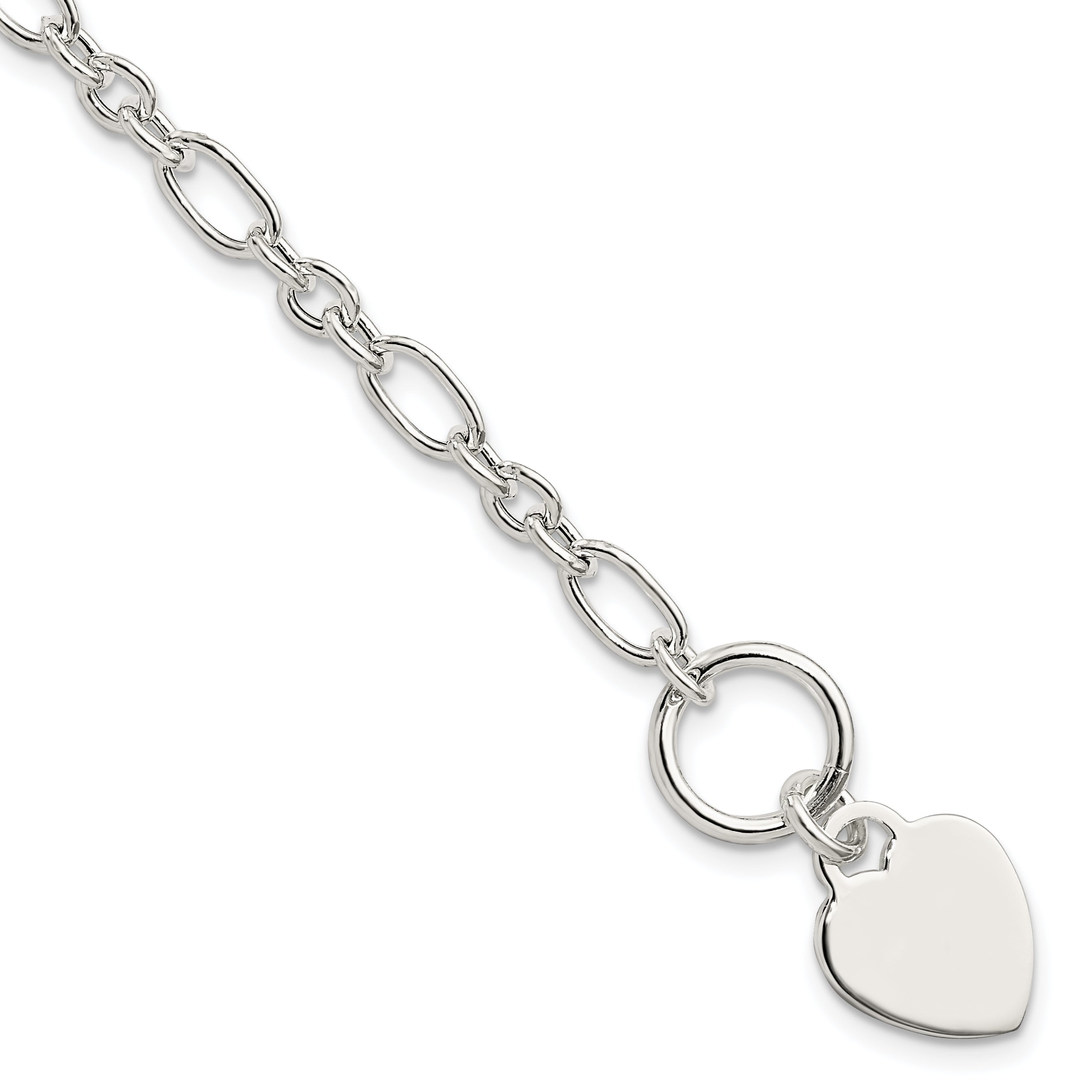 Sterling Silver Polished Heart Charm Fancy Link Bracelet Main image