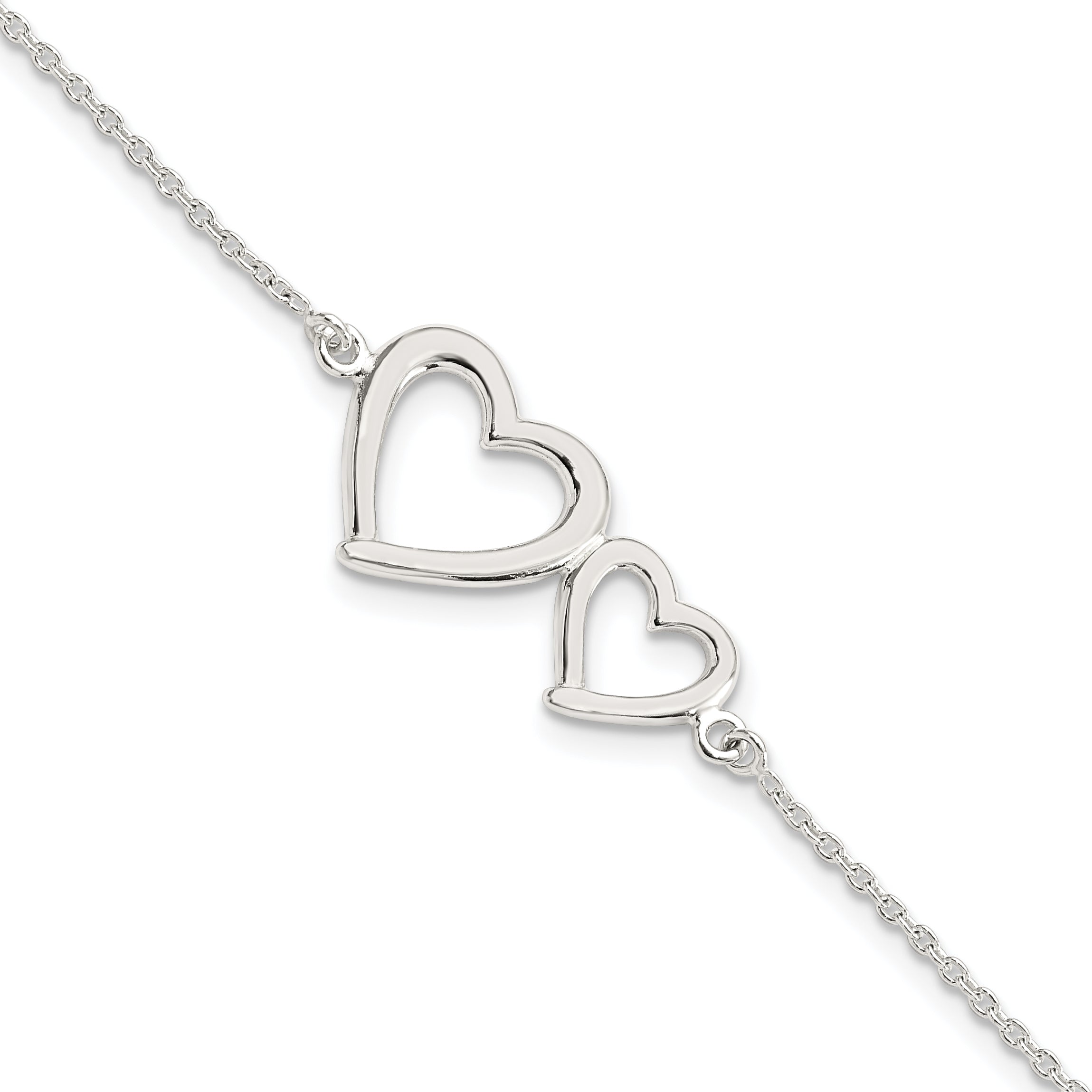 Sterling Silver Polished Two Hearts Bracelet Main image