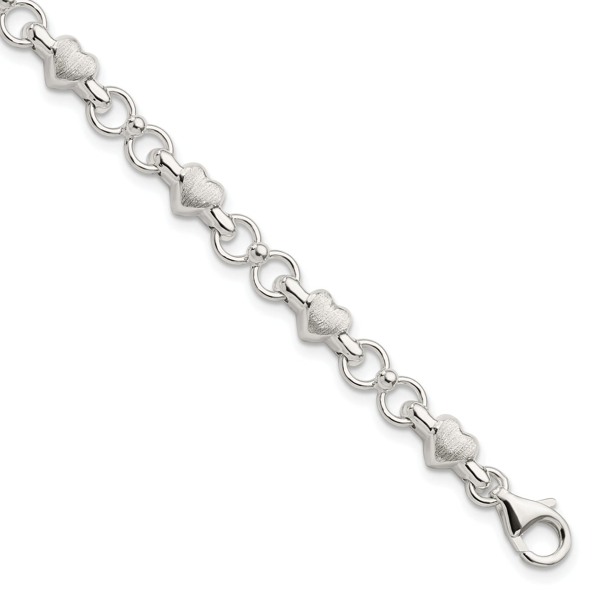 Heart Bracelet in Sterling Silver, 5.6mm Satin & Polished, 7.5 Inch - Sophia Jewelers Main image