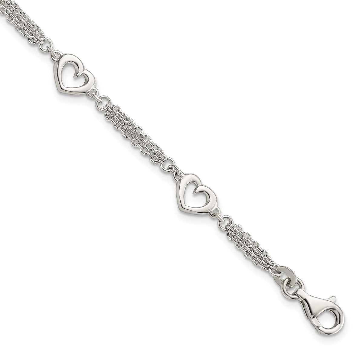 Hearts Bracelet in Sterling Silver, 12.04mm with Extender, 7.5 Inch - Sophia Jewelers Main image