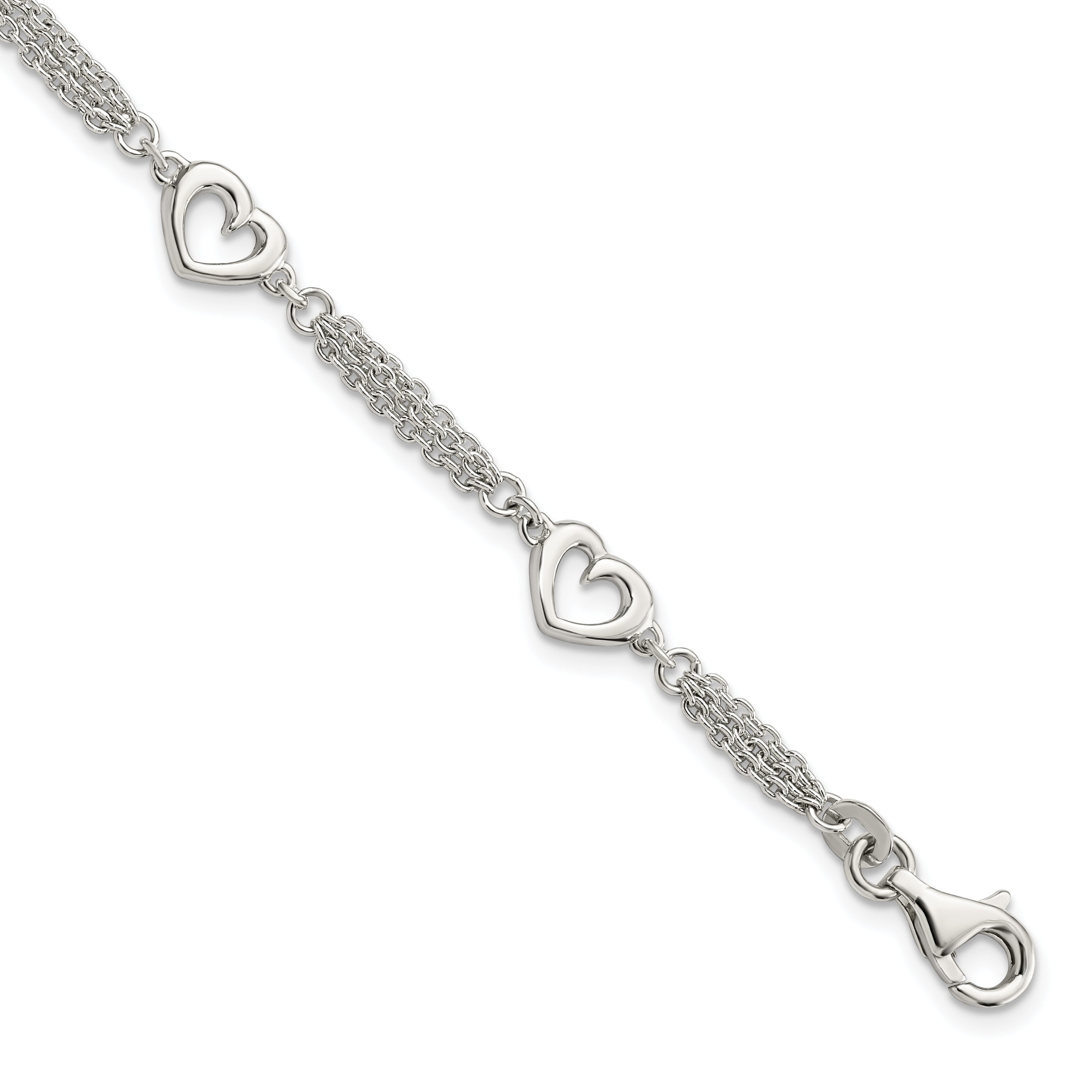 Sterling Silver Polished Hearts 7.5in w/1.0 in ext Bracelet Main image