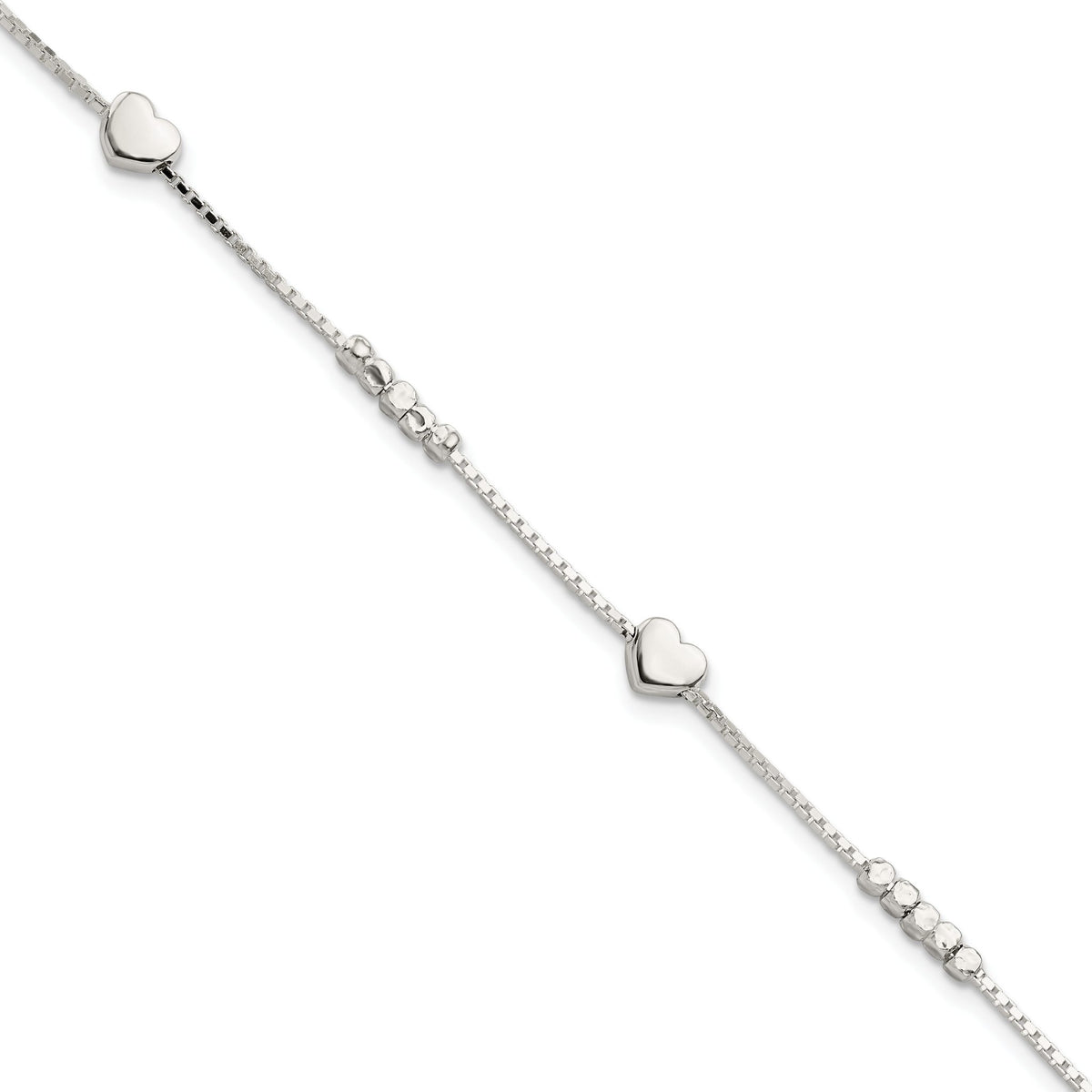 Fancy Bead and Heart Bracelet in Sterling Silver, 5.4mm, 7 Inch - Sophia Jewelers Main image