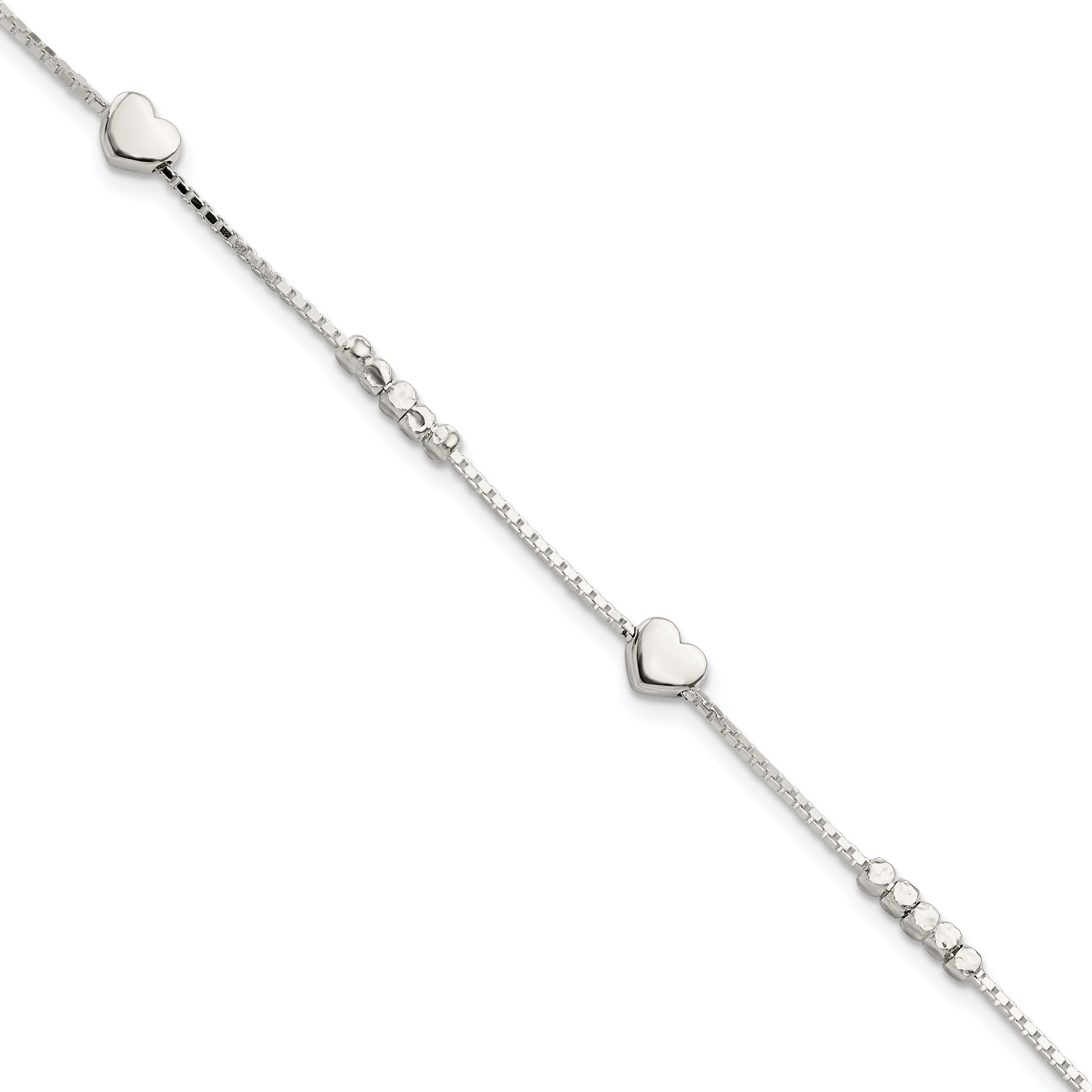 Sterling Silver Fancy Bead & Heart w/ 1in ext Bracelet Main image